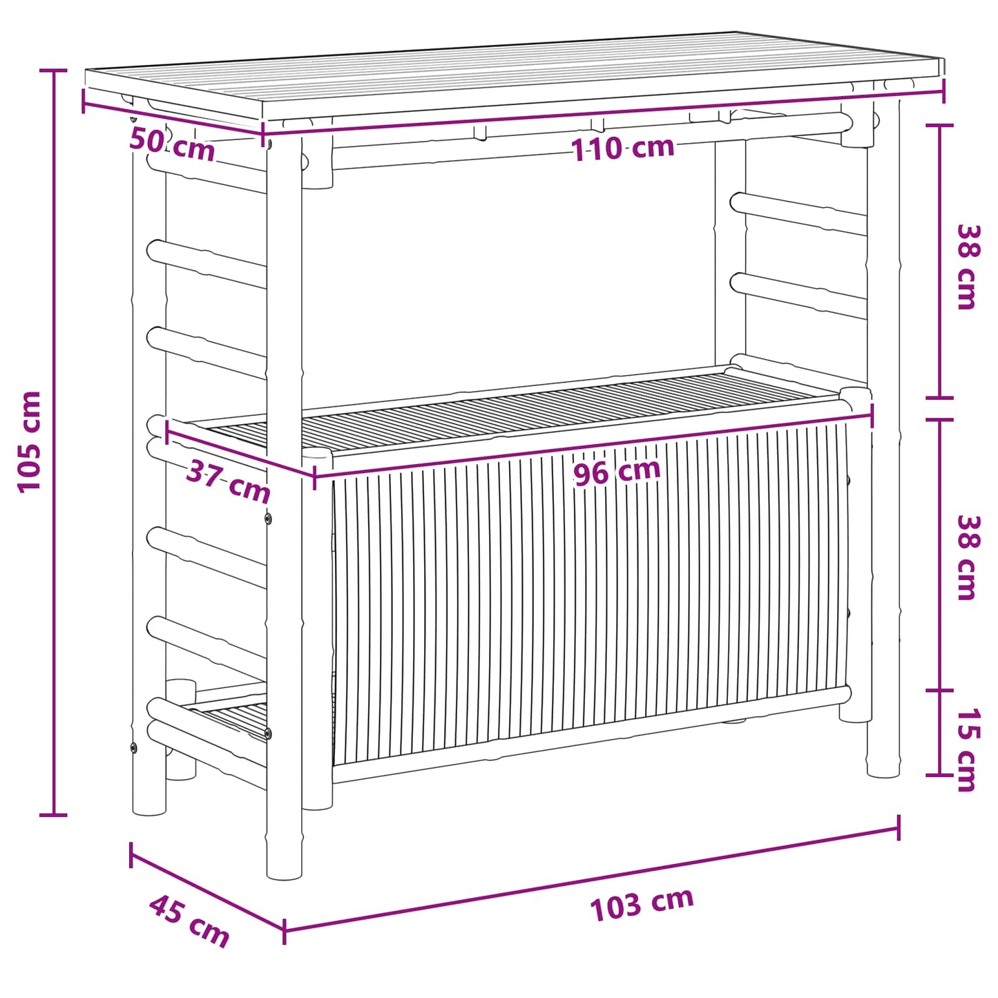 Tavolo da bar da esterno Naturale 110 x 50 x 105 cm Bambù