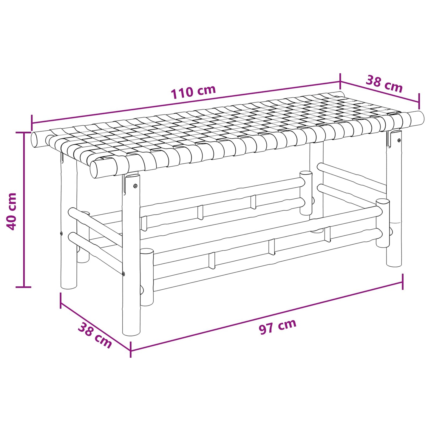 Panchina da giardino 110 x 38 x 40 cm Bambù Naturale