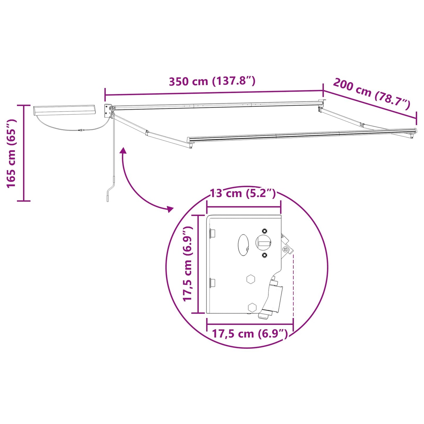 Struttura della tenda elettrica retrattile Bianco 3,5 x 2 m - homemem39