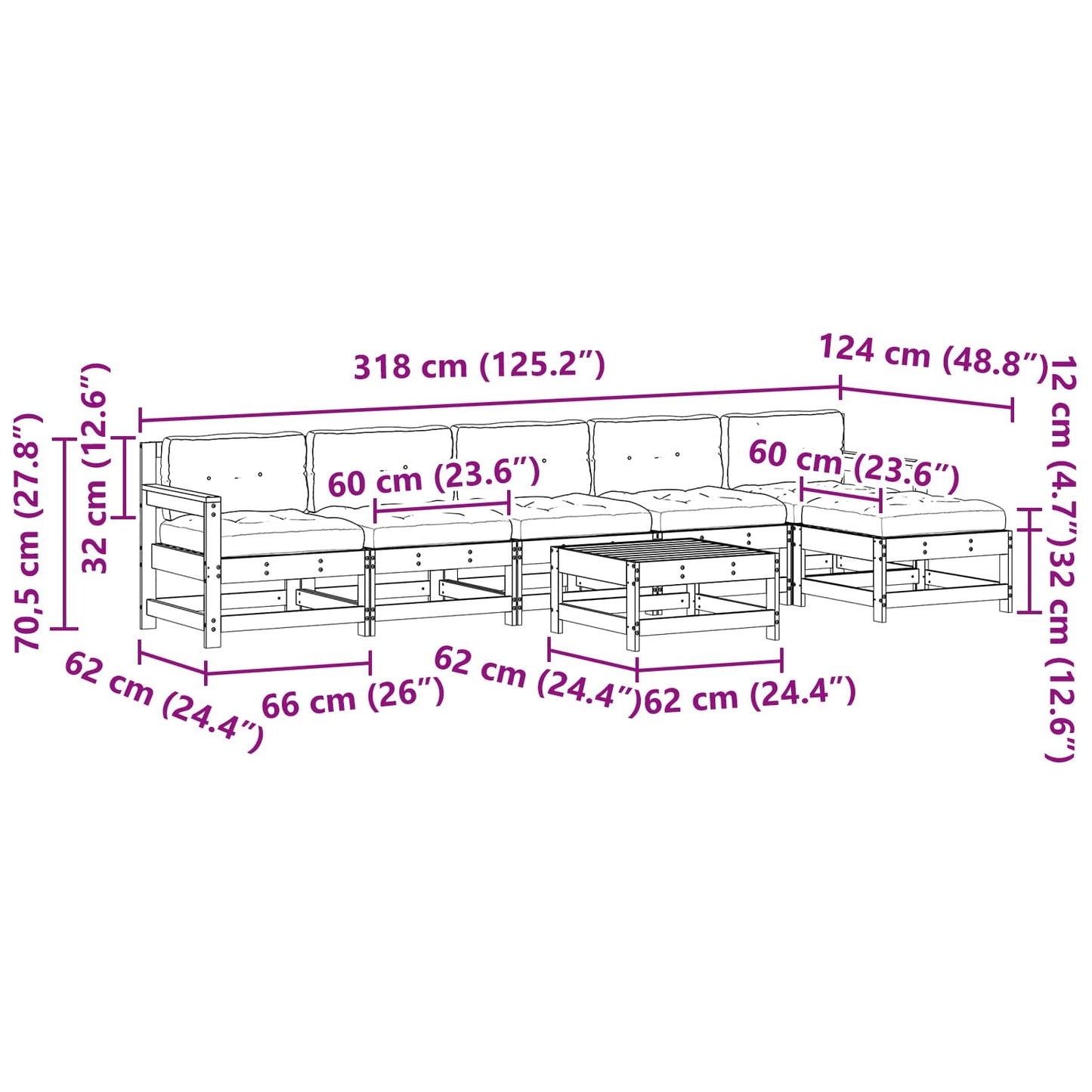 Set Lounge da Giardino 7 pcs Marrone Cerato | homemem39