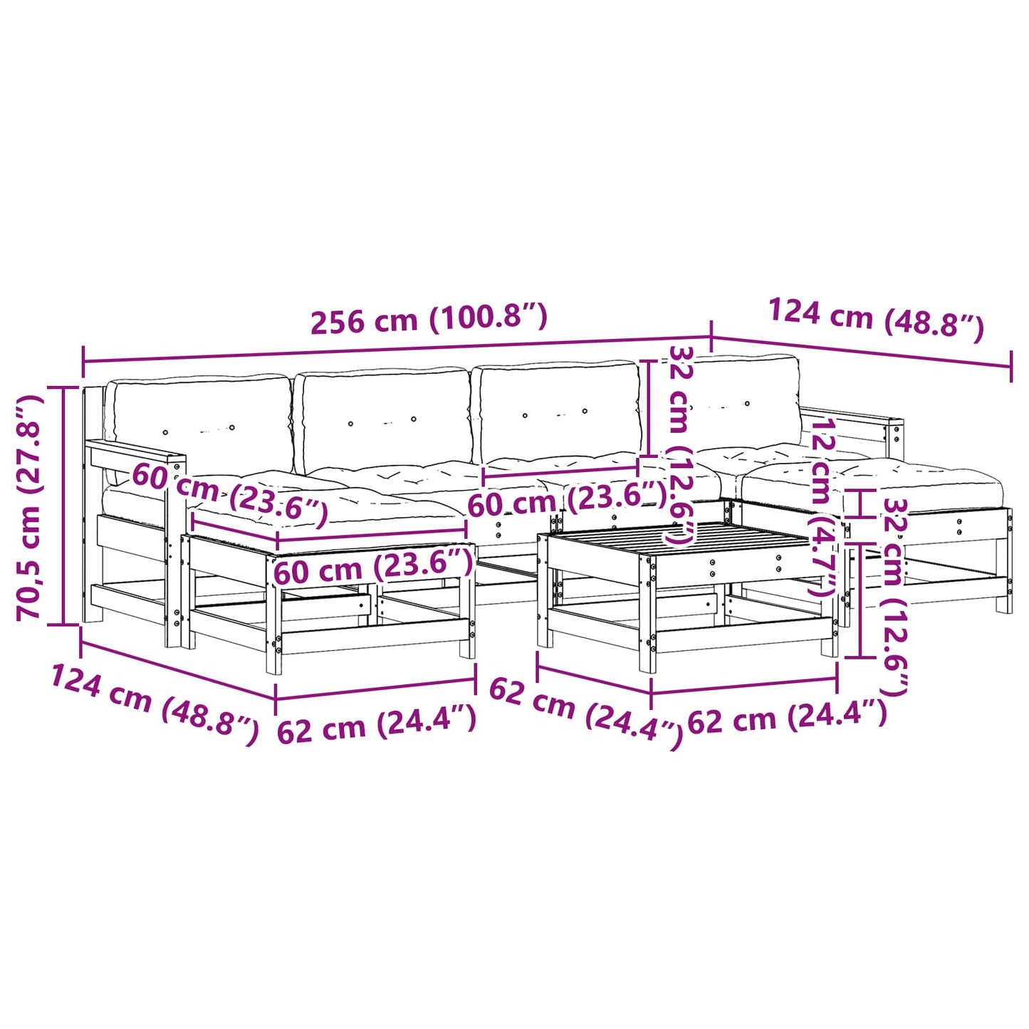 Set Lounge da Giardino 7 pcs Pino Marrone Cerato | homemem39