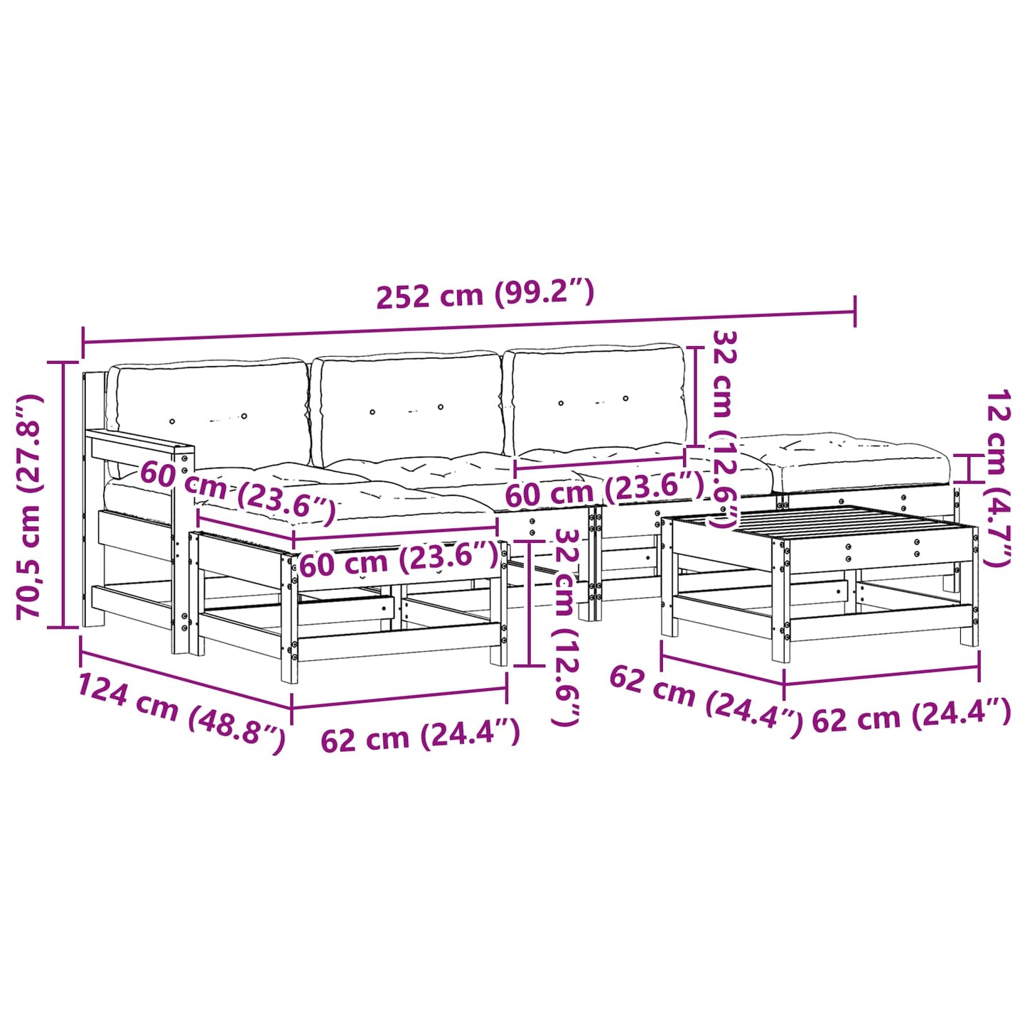 Set Lounge da Giardino 6 pcs Marrone Cerato | homemem39
