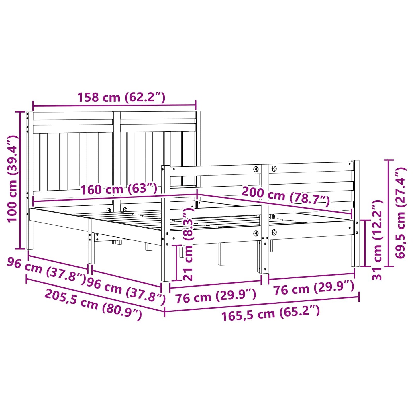 Struttura del letto con testiera Marrone cerato 160 x 200 cm | homemem39
