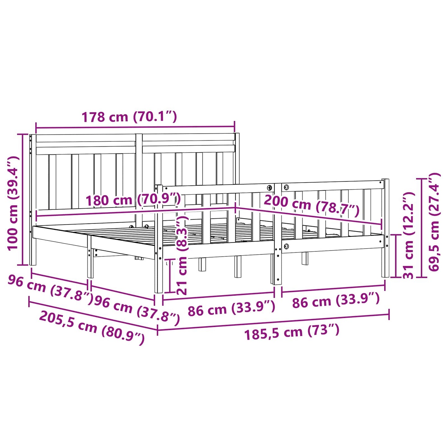 Struttura del letto 2 pcs Marrone cerato 180 x 200 cm