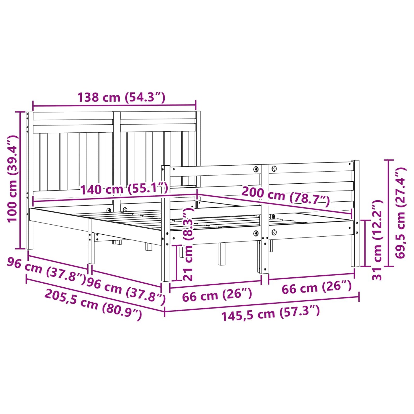 Struttura del letto con testiera Marrone cerato 140 x 200 cm | homemem39
