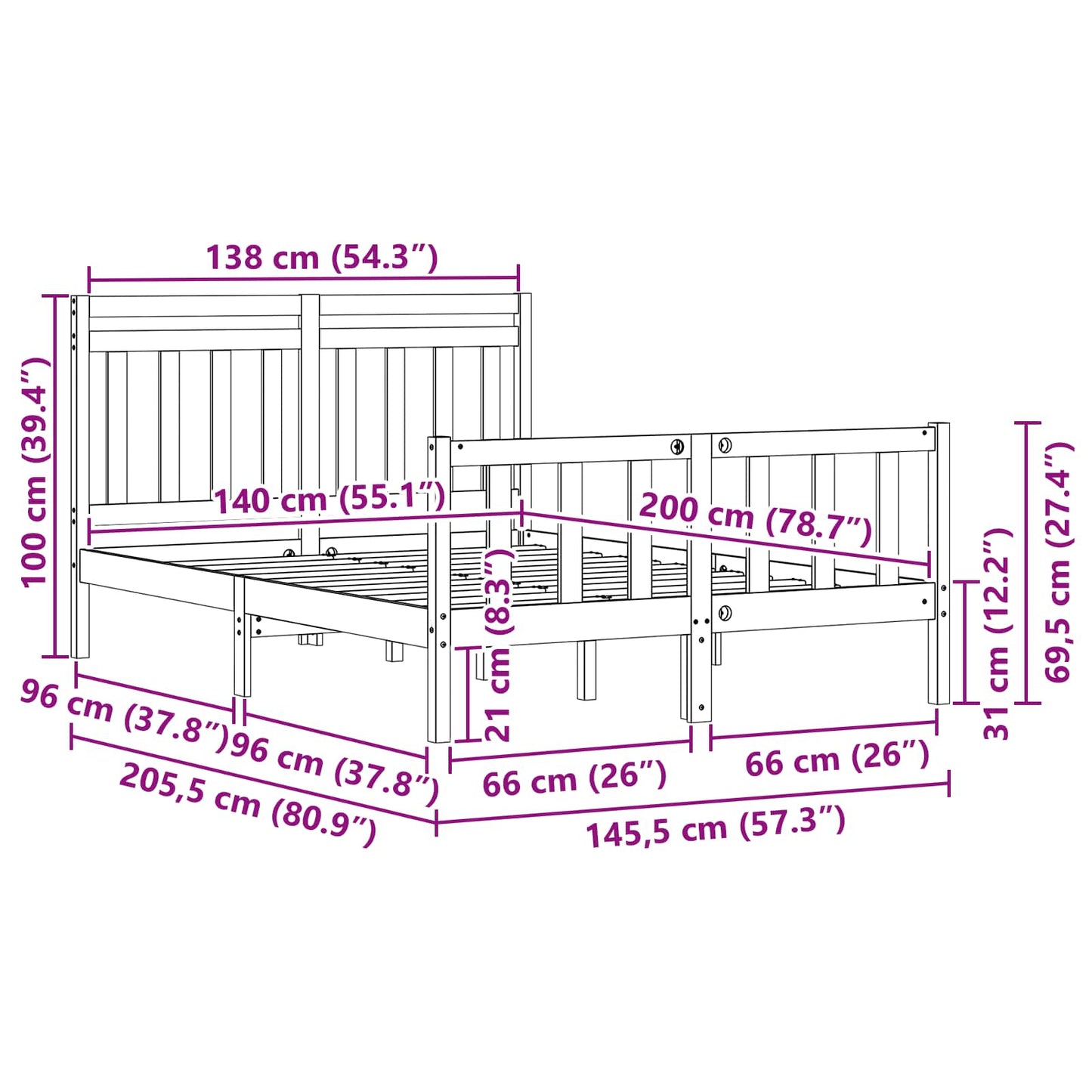 Struttura del letto 2 pcs Marrone cerato 140 x 200 cm