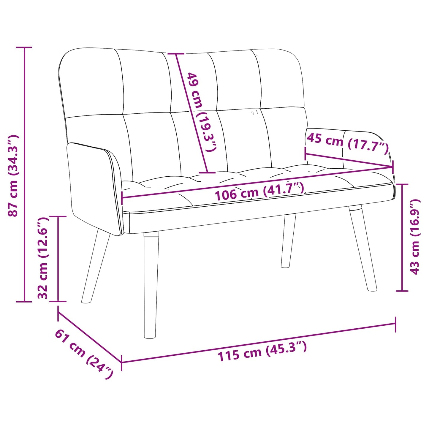 Sofa a Due Posti Rosso vino 115 x 61 x 87 cm Velluto | homemem39