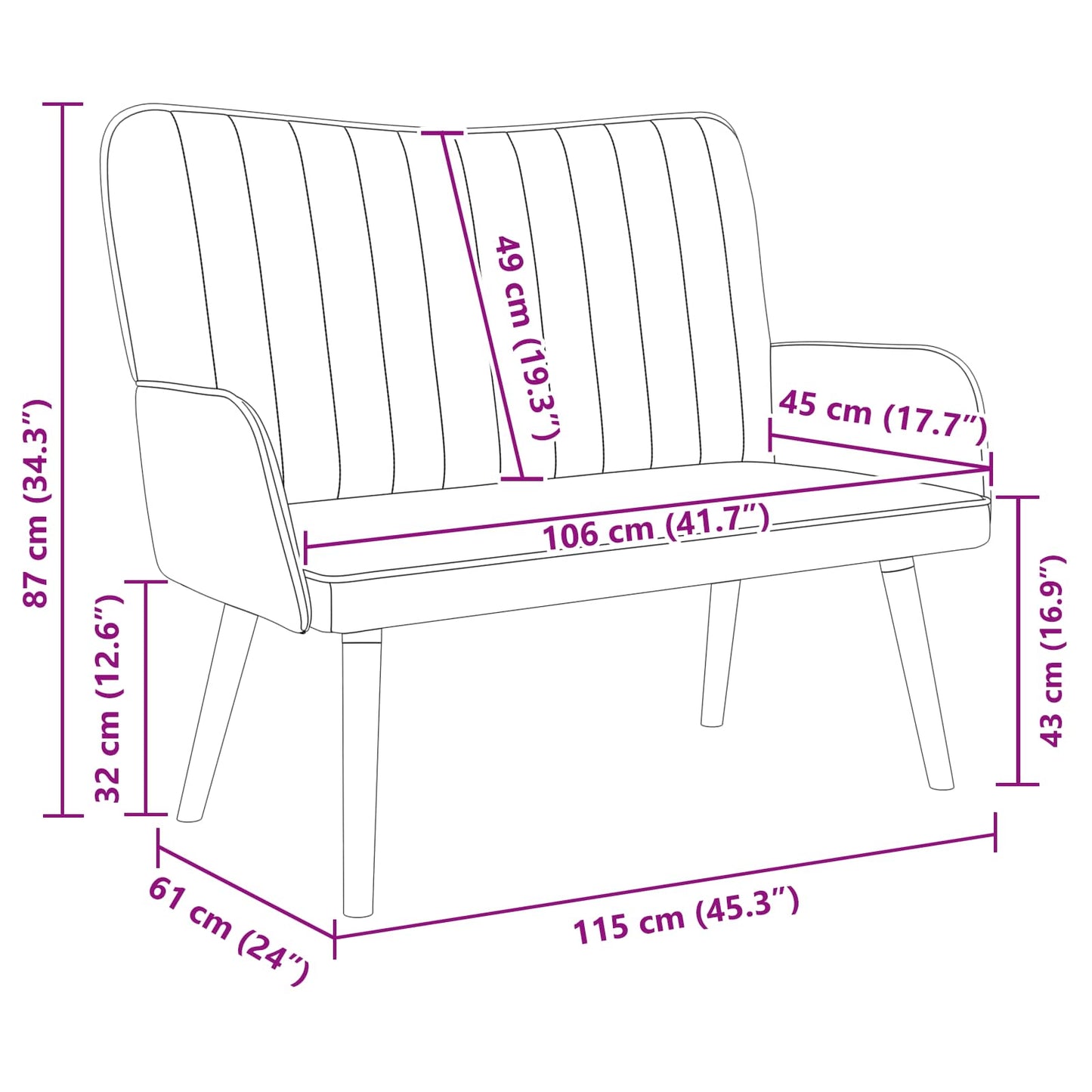 Divano a 2 Posti Rosa 115 x 61 x 87 cm Velluto | homemem39