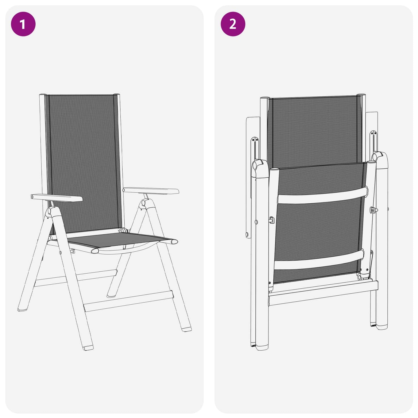 Sedie da giardino reclinabili 2 pz Nero Textilene
