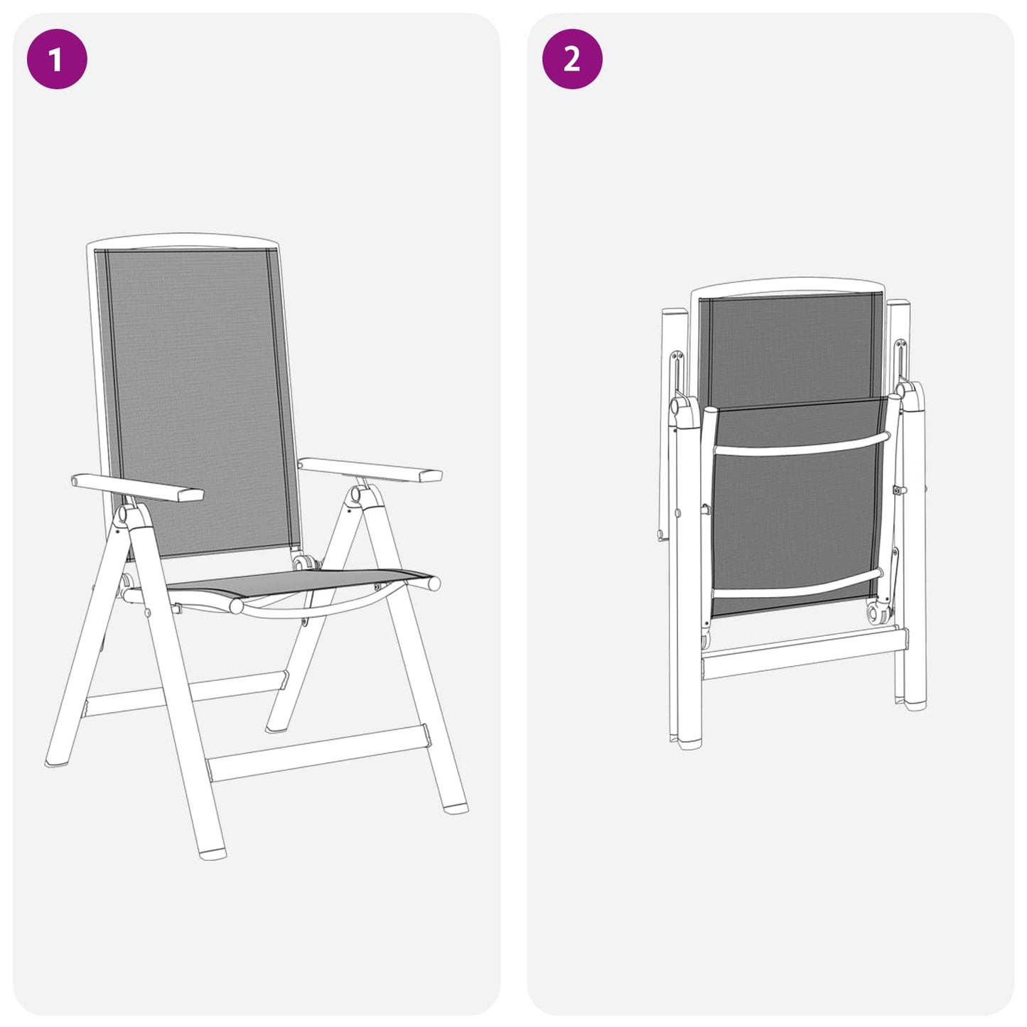 Sedie da giardino reclinabili 2 pz Nero Textilene