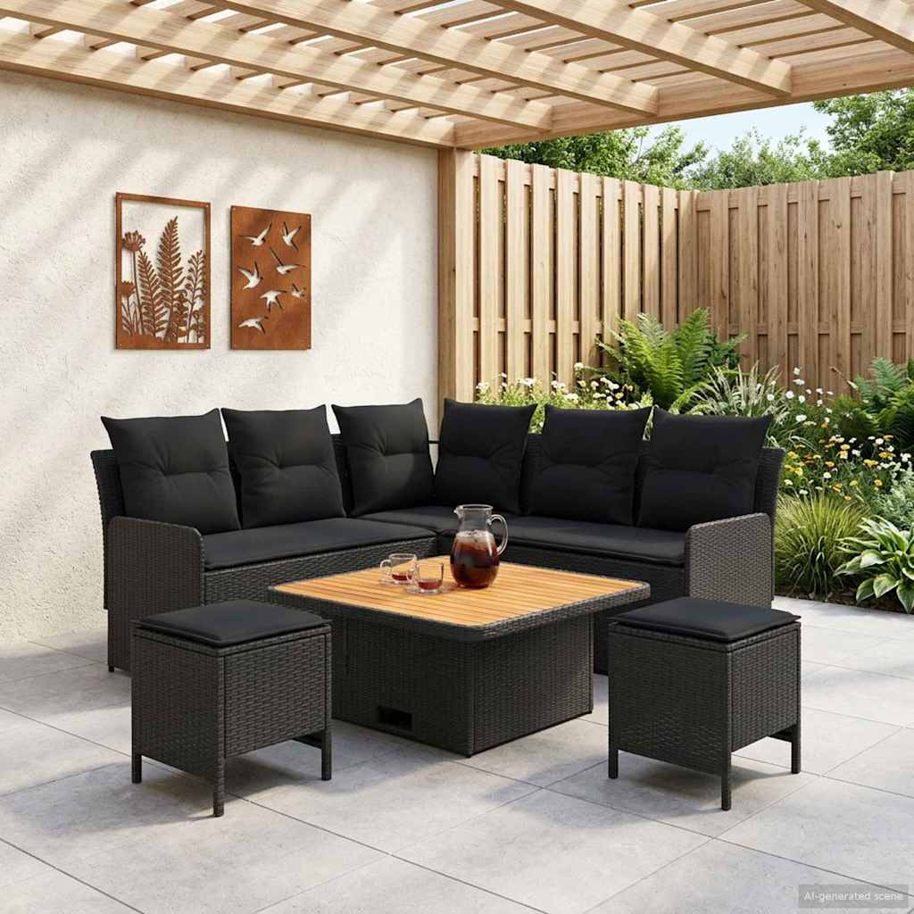 Set di Mobili 6 pz Nero Rattan in PE - homemem39