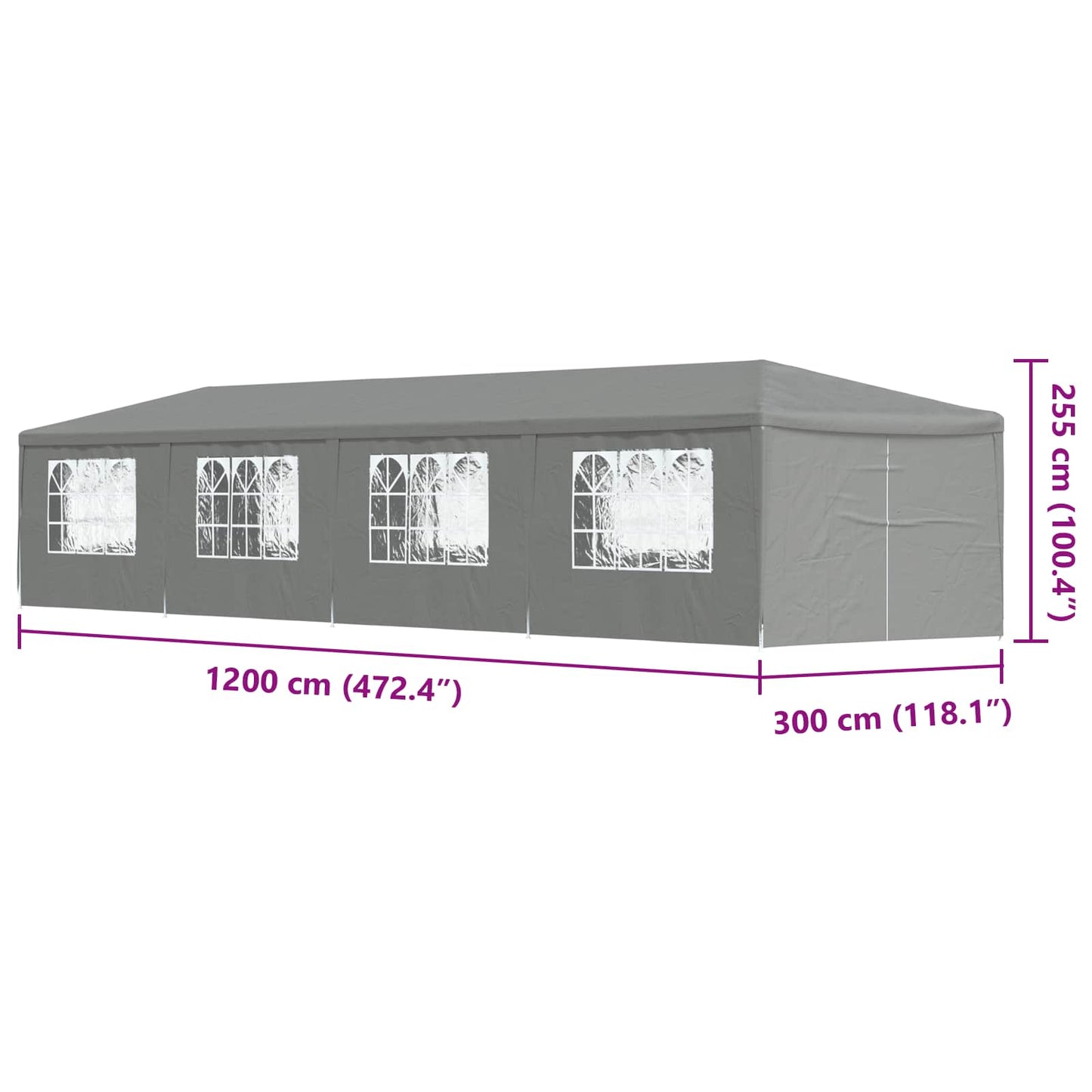 Tenda Party 1200 x 300 x 255 cm Grigio Chiaro PE e Acciaio