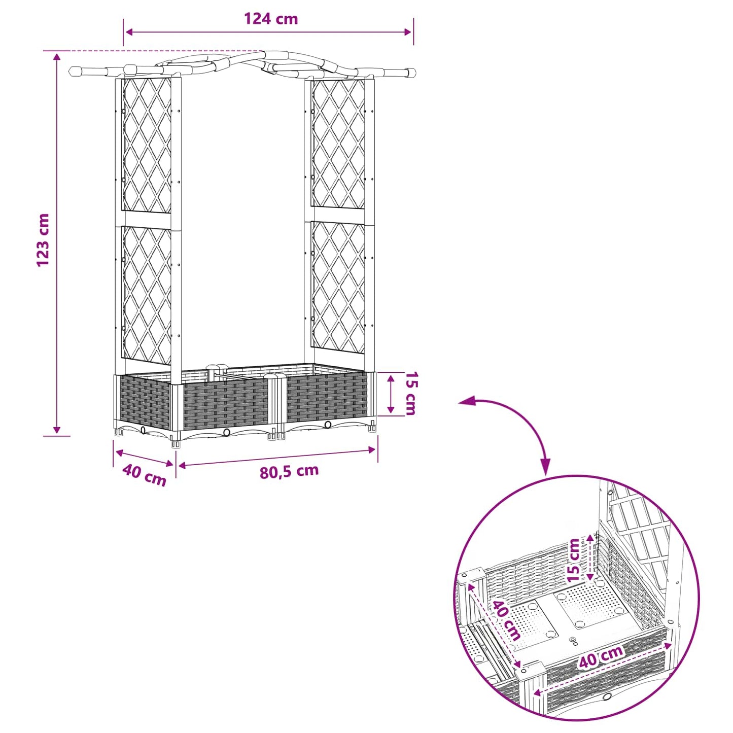 Letto Rialzato con Griglia e Tetto Marrone 124 x 40 x 123 cm PP | homemem39