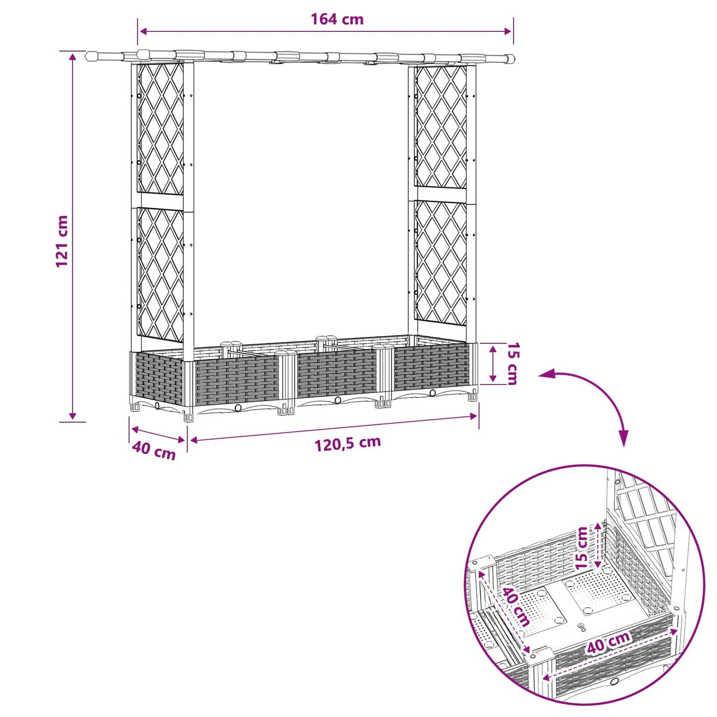 Letto Rialzato con Griglia e Tetto Marrone 164 x 40 x 121 cm PP | homemem39