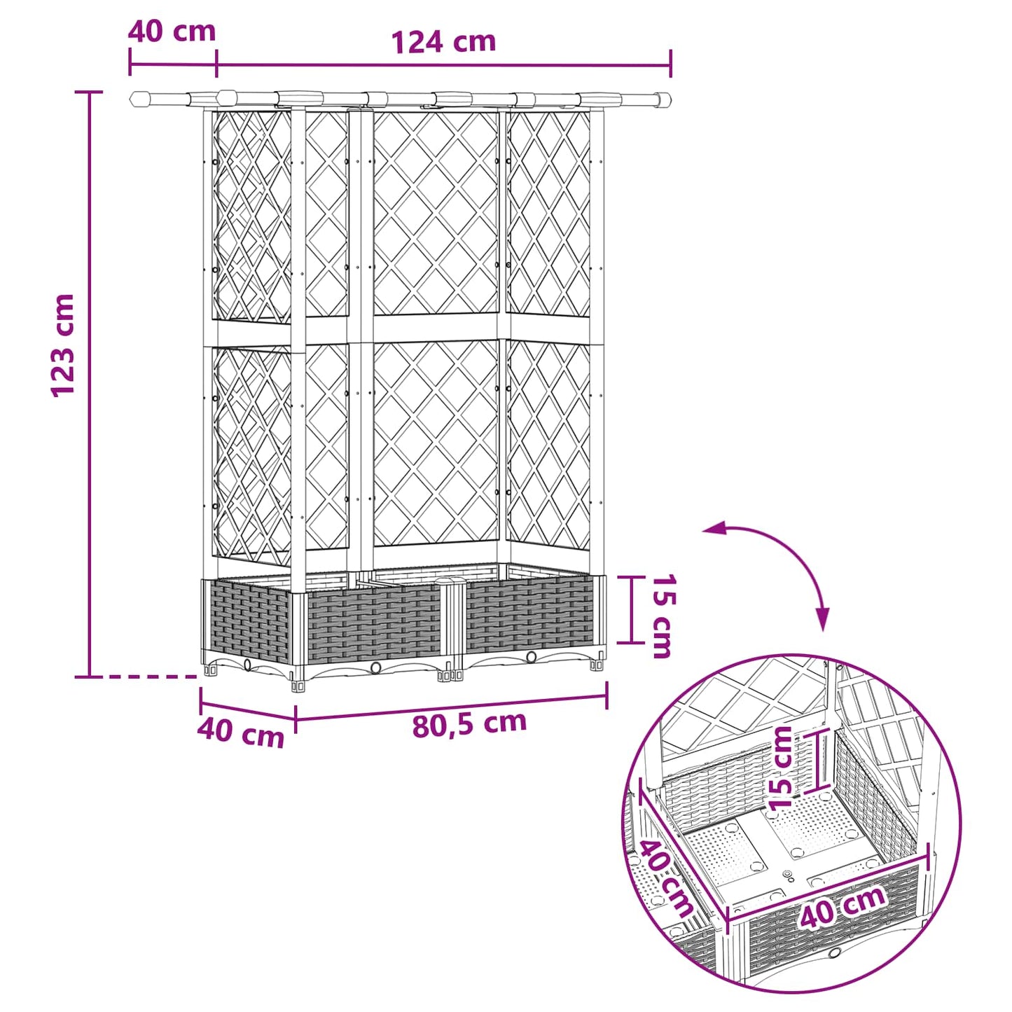 Letto Rialzato con Griglia e Tetto Marrone 124 x 40 x 123 cm PP | homemem39