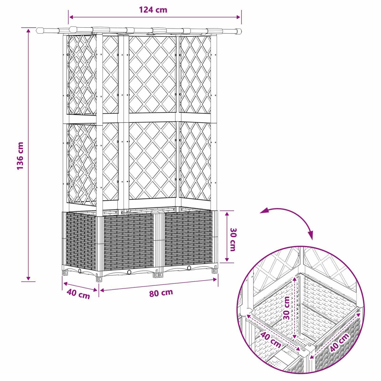 Letto Rialzato con Griglia e Tetto Marrone 124 x 40 x 136 cm PP | homemem39