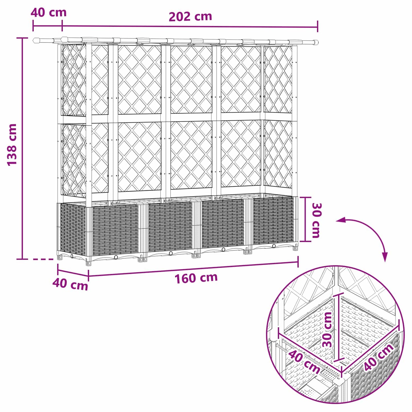 Letto Rialzato con Griglia e Tetto Marrone 202 x 40 x 138 cm PP | homemem39