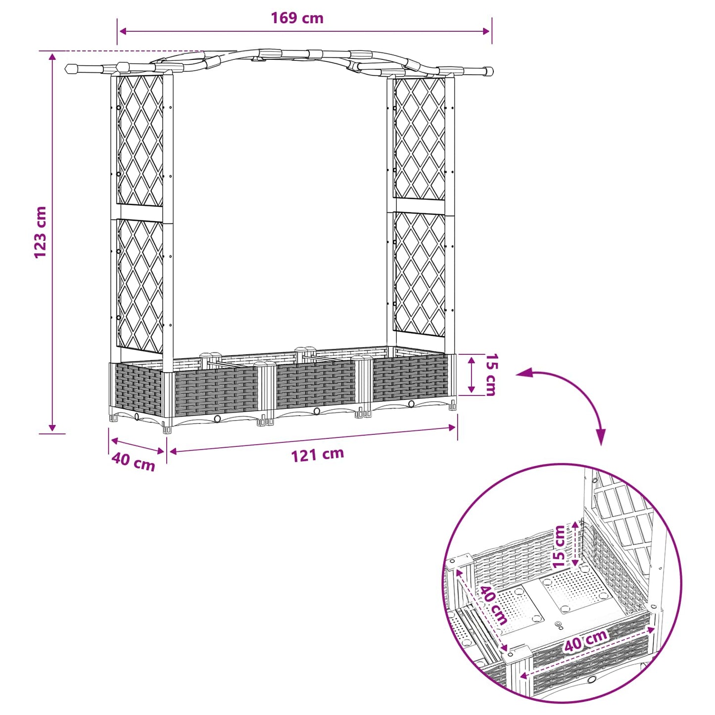 Letto Rialzato con Griglia e Tetto Nero 169 x 40 x 123 cm PP | homemem39