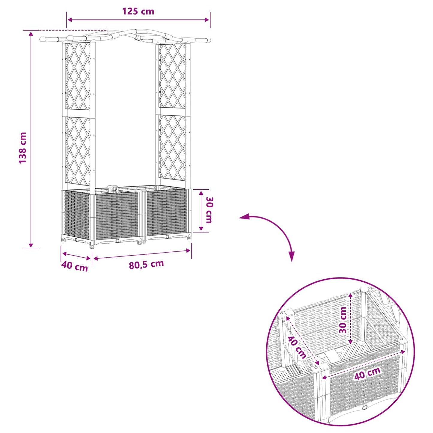 Letto Rialzato con Griglia e Tetto Nero 125 x 40 x 138 cm PP | homemem39