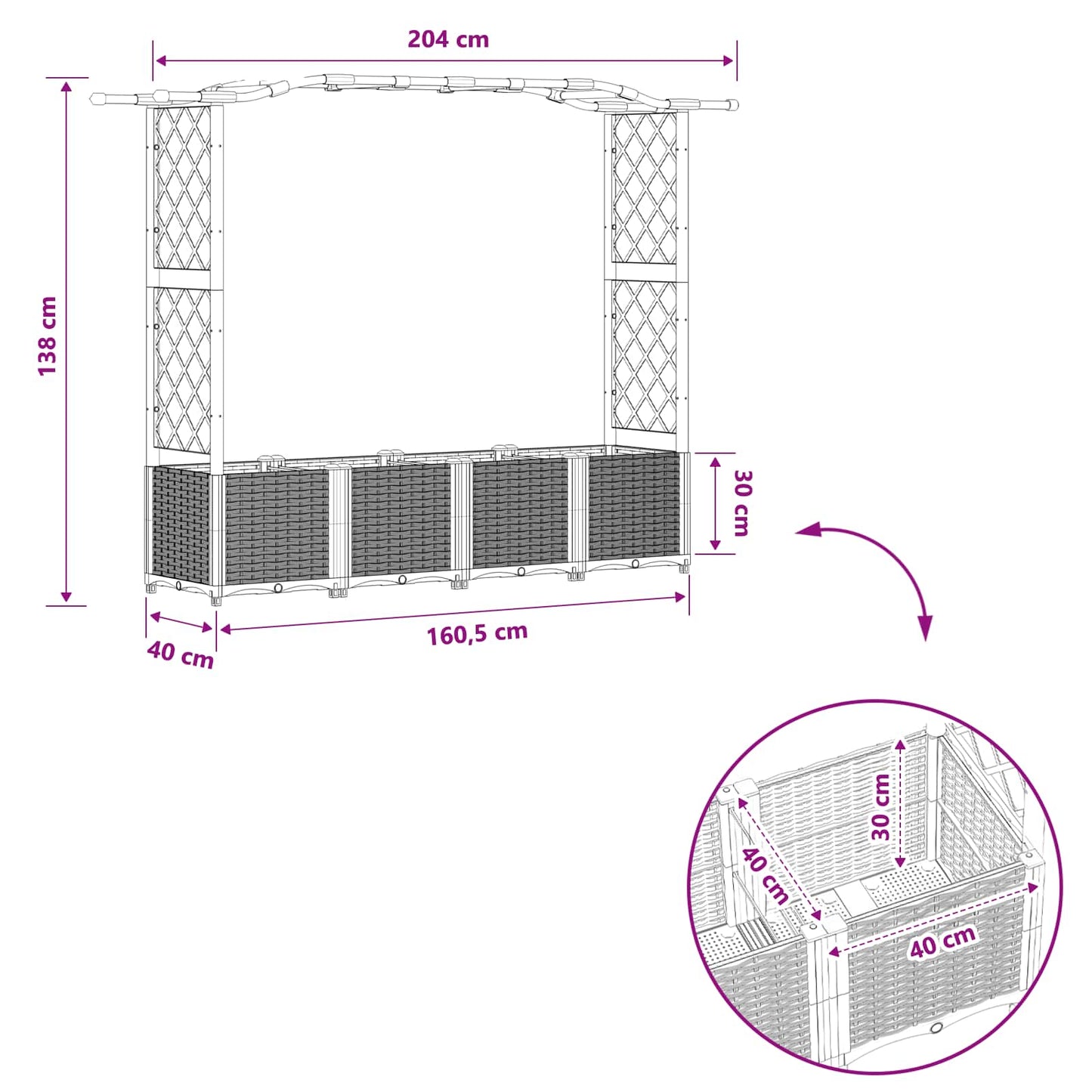 Letto Rialzato con Griglia e Tetto Nero 204 x 40 x 138 cm PP | homemem39