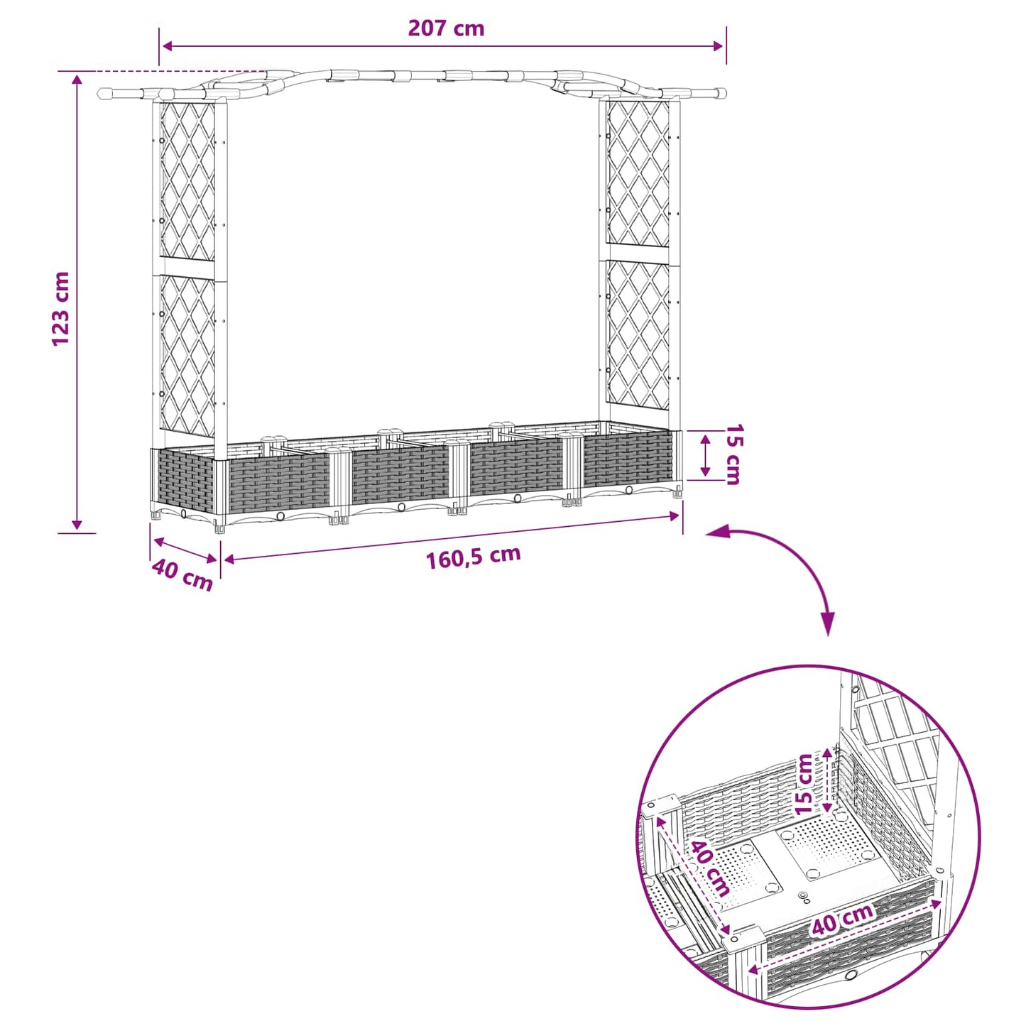 Letto Rialzato con Griglia e Tetto Grigio 207 x 40 x 123 cm PP | homemem39