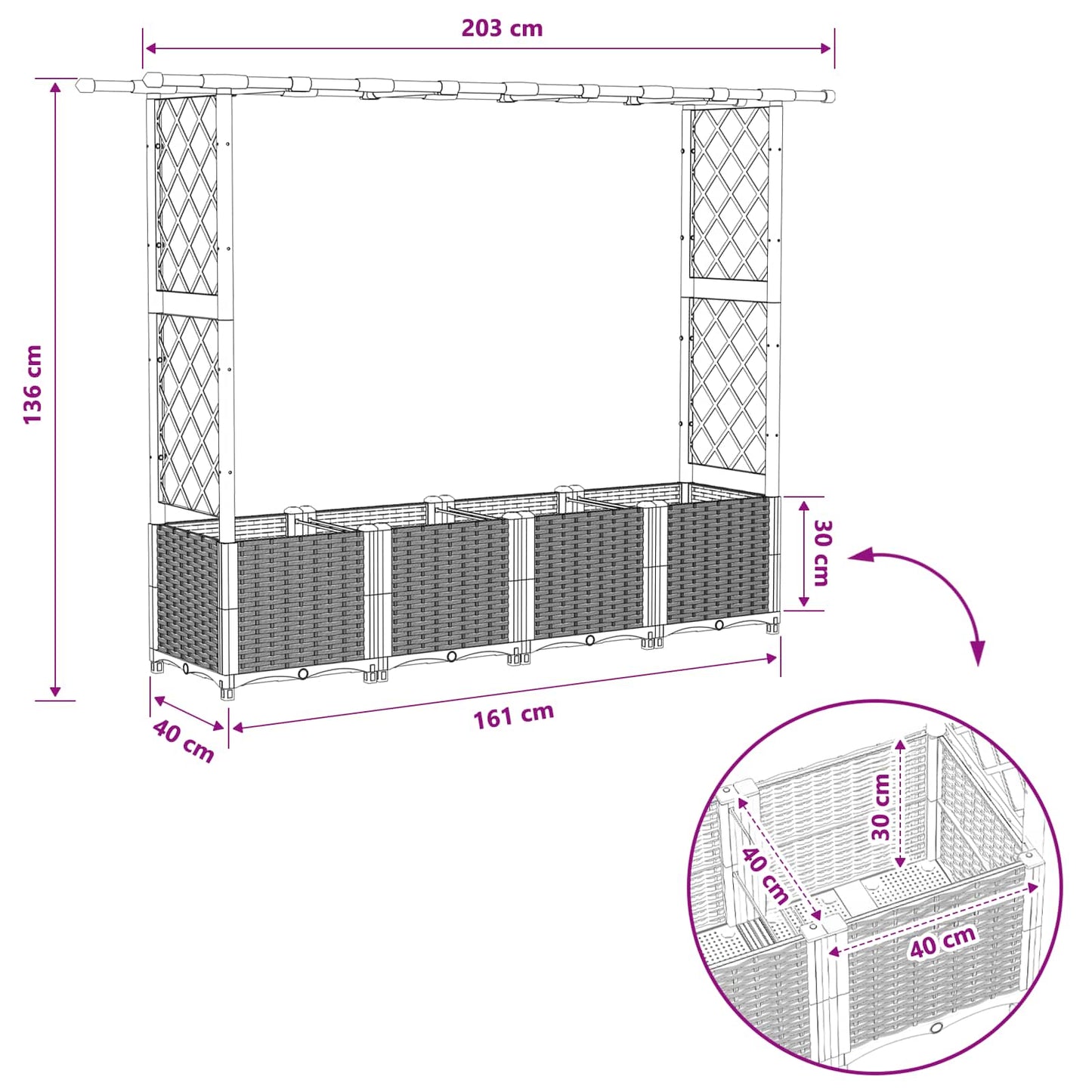 Letto Rialzato con Griglia e Tetto Grigio 203 x 40 x 136 cm PP | homemem39