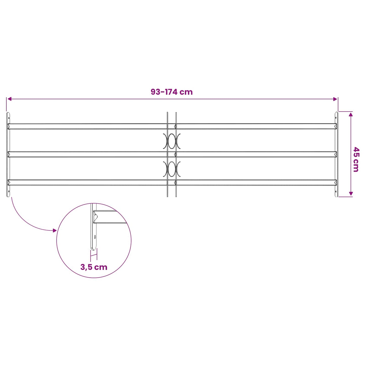 Griglia di Sicurezza per Finestra con 3 Traversine 93-174 cm | homemem39