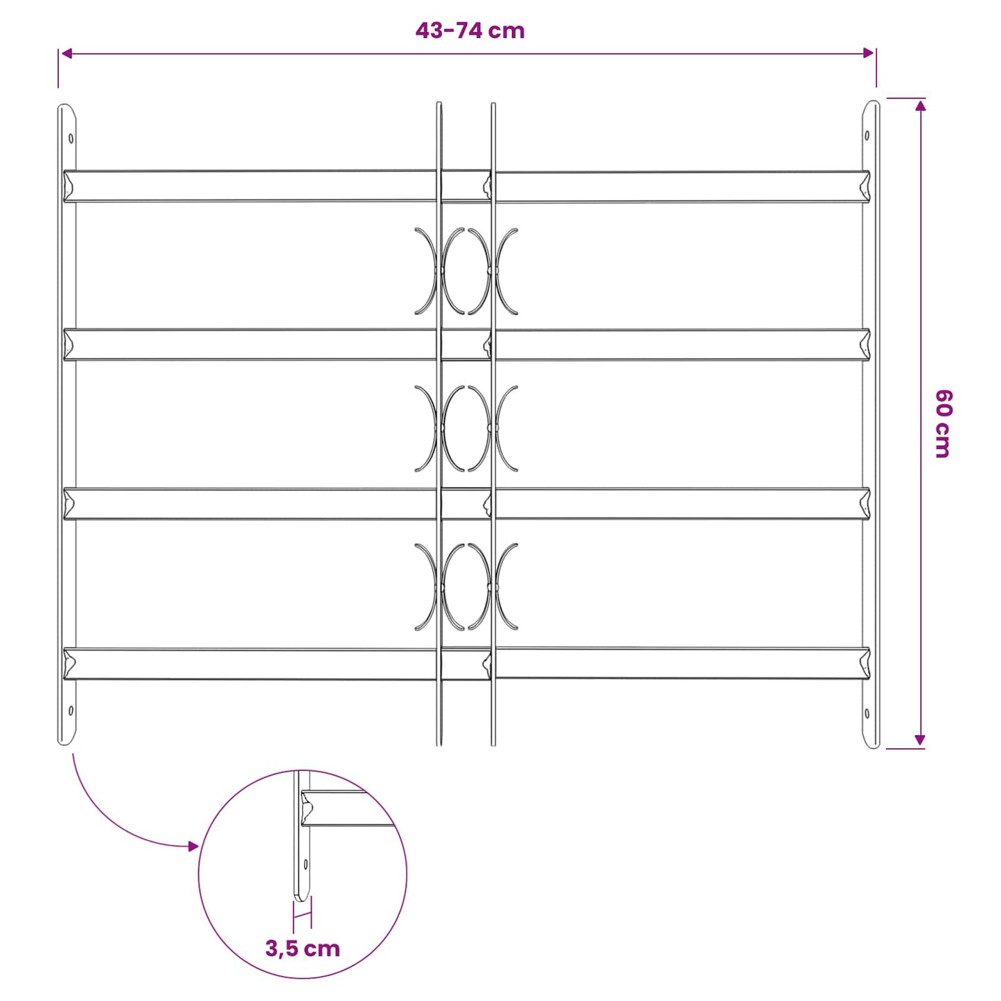Griglia di sicurezza per finestre con 4 barre trasversali 3 pcs | homemem39