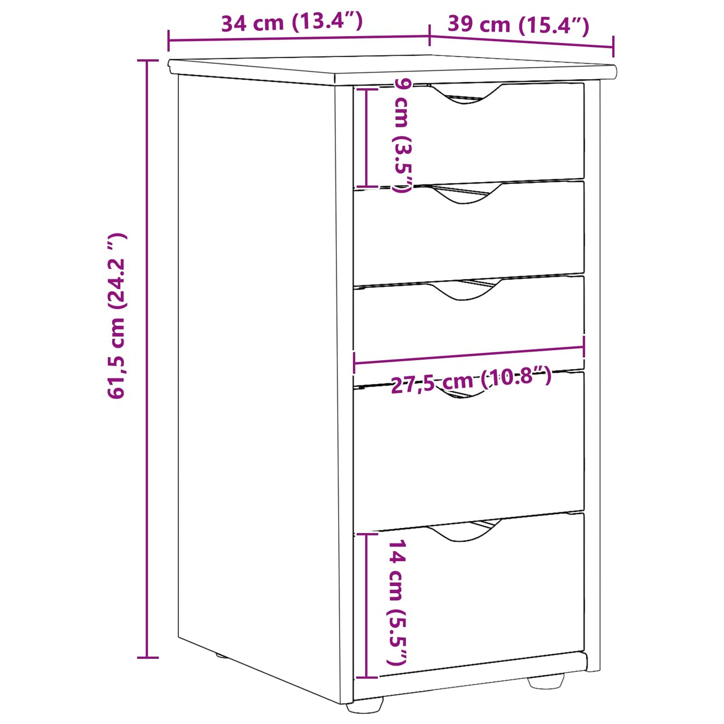 Armadietto 34 x 39 x 61,5 cm Legno di Pino Massello Marrone - homemem39