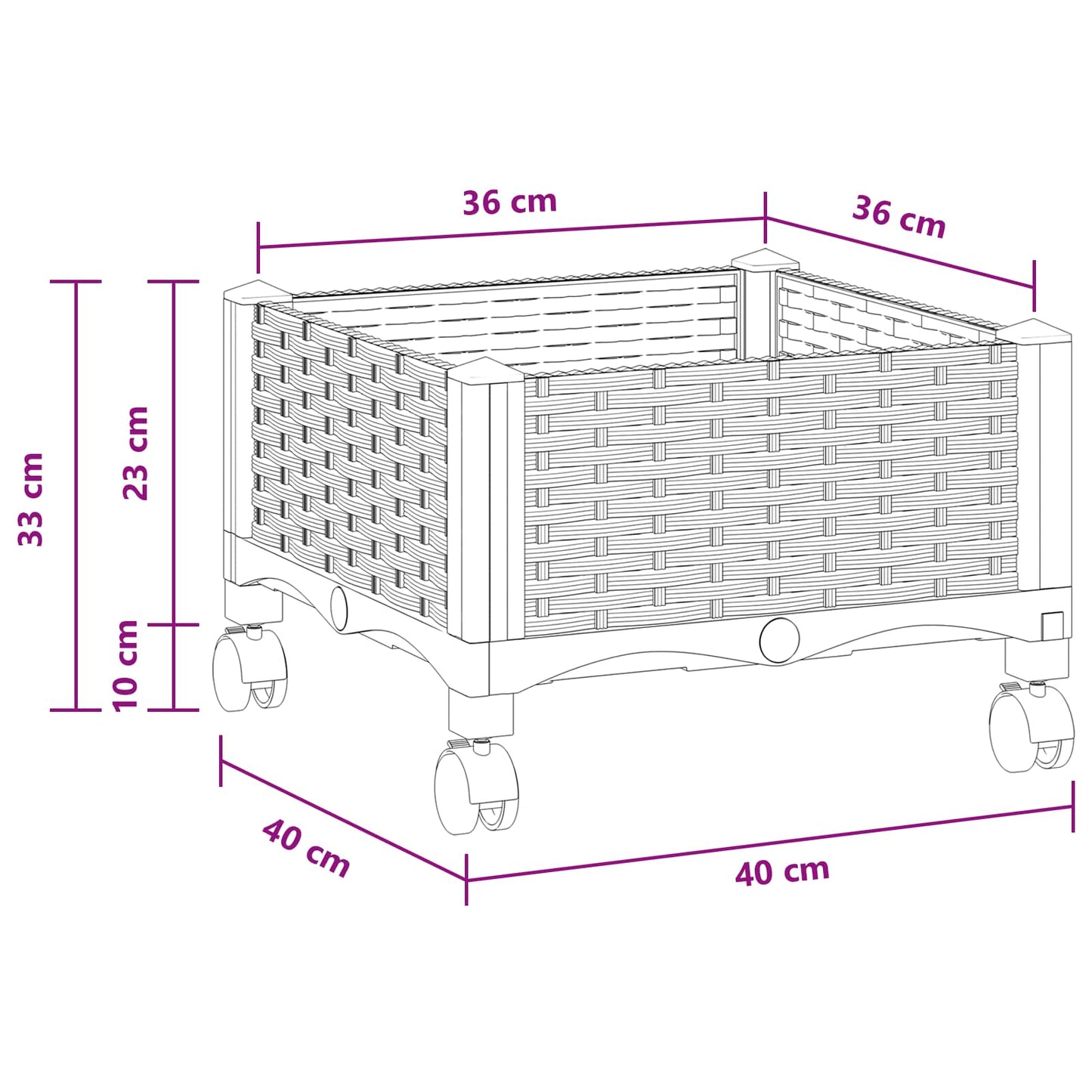 Vaso da Giardino con Ruote Bianco 40 x 40 x 33 cm PP | homemem39