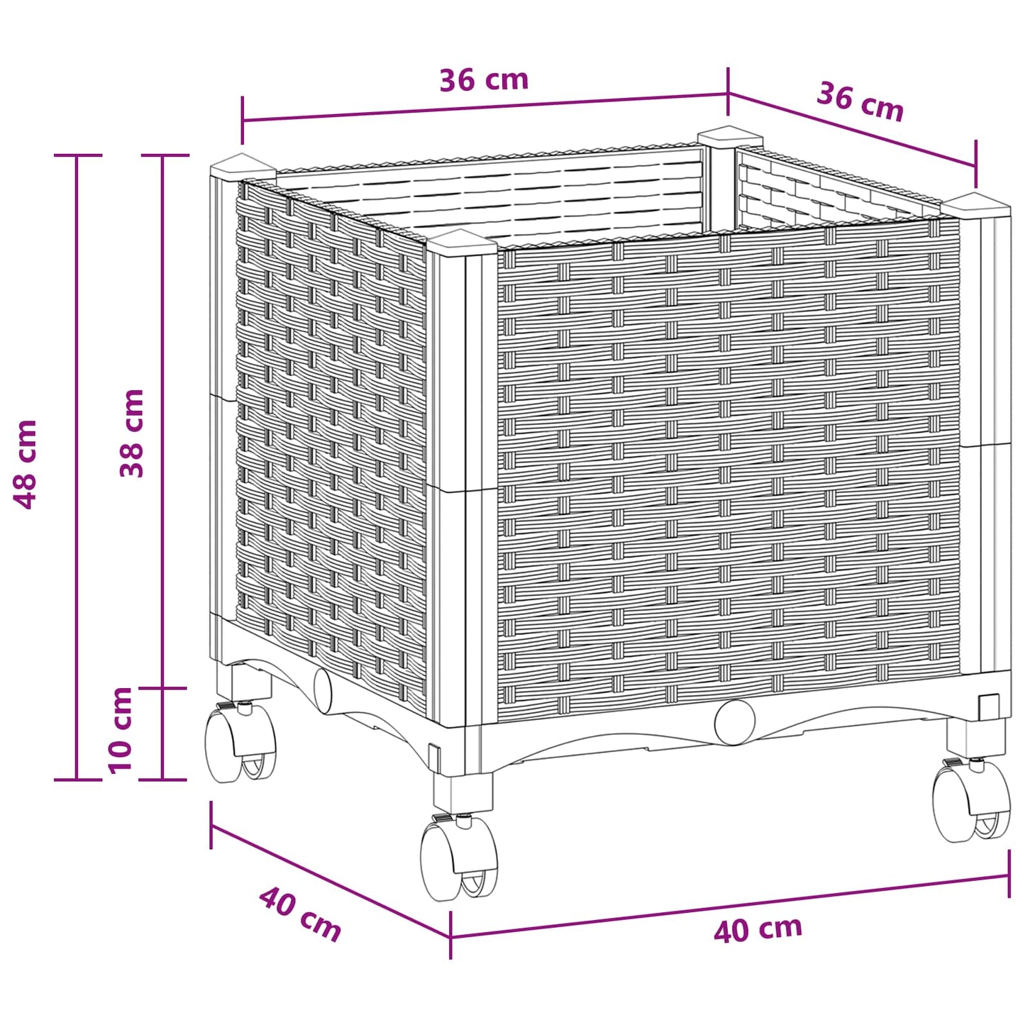 Vaso da Giardino con Ruote Grigio Chiaro 40 x 40 x 48 cm PP | homemem39