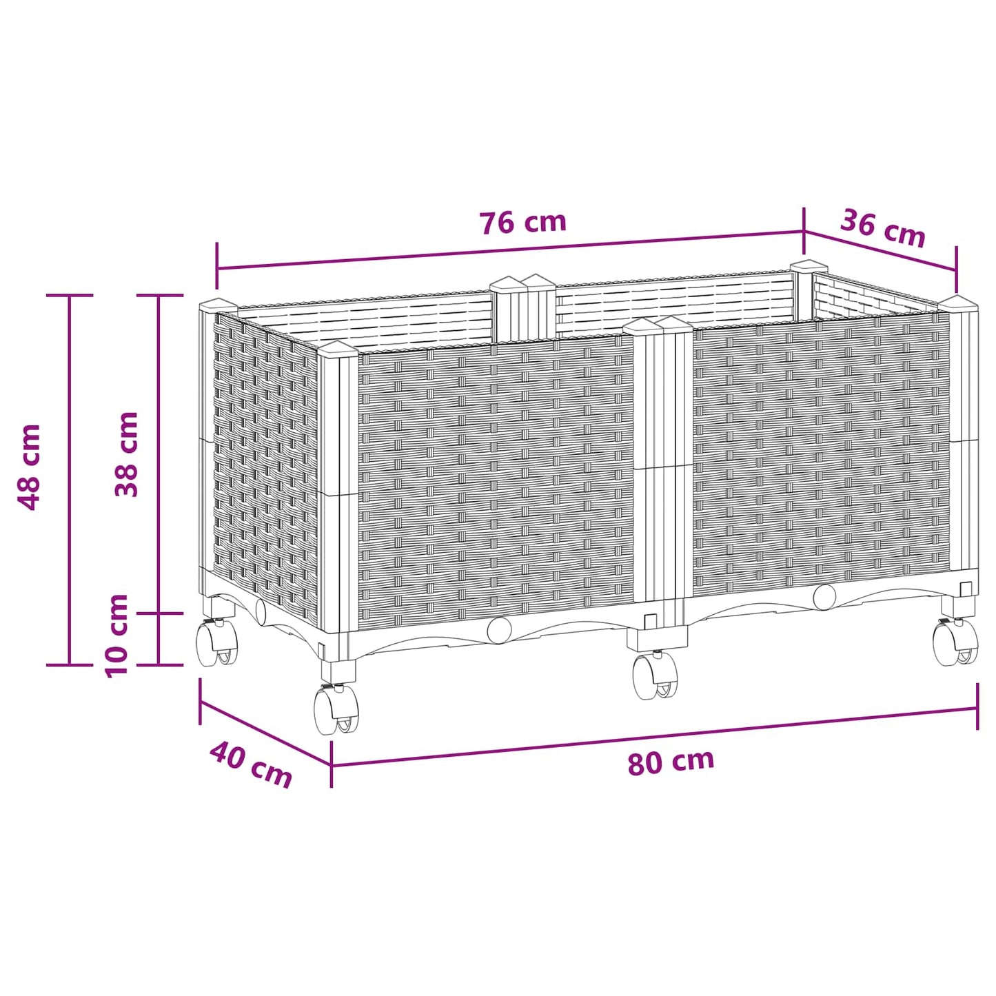 Vaso da Giardino con Ruote Bianco 80 x 40 x 48 cm PP | homemem39