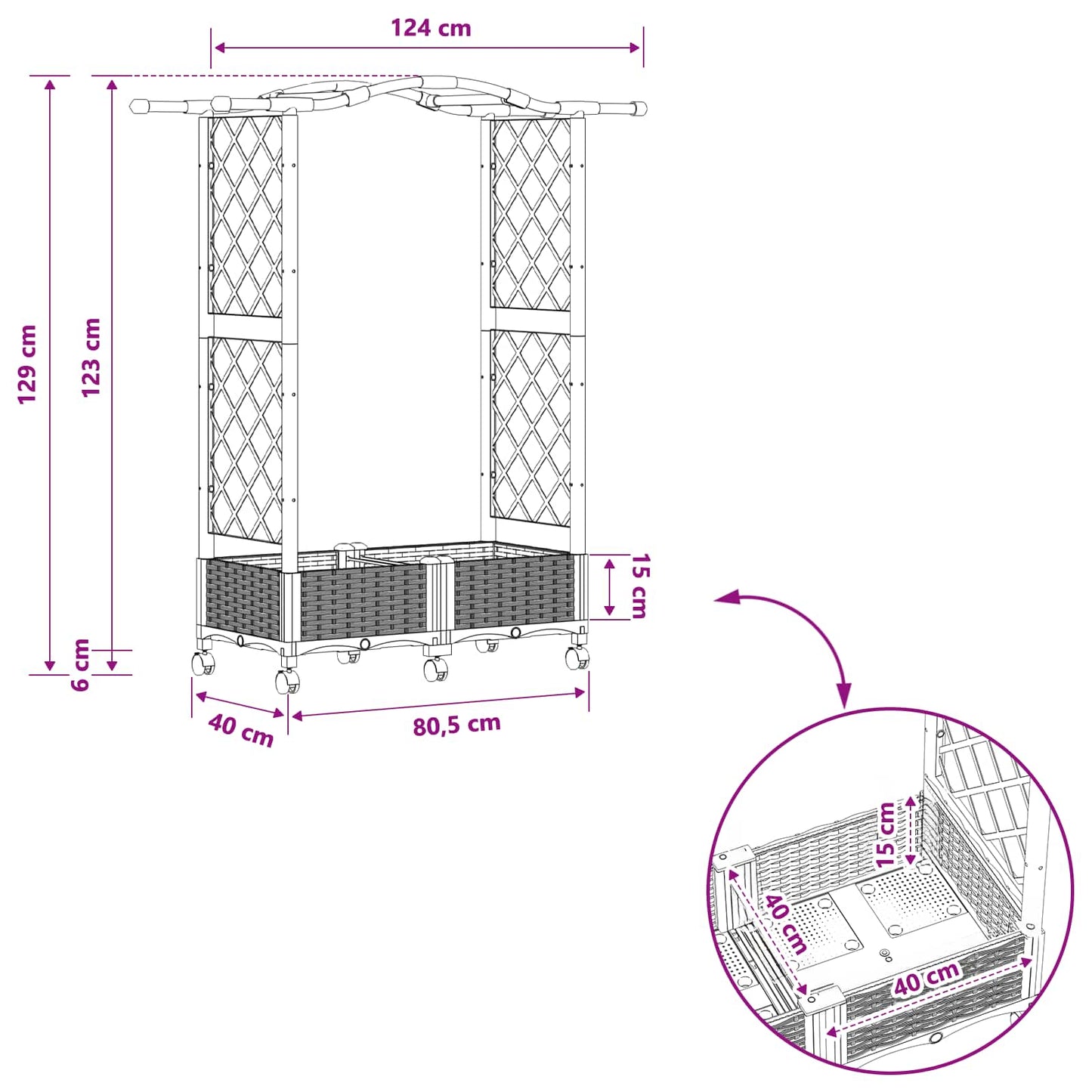 Letto Rialzato con Griglia e Tetto Grigio 124 x 40 x 129 cm PP | homemem39