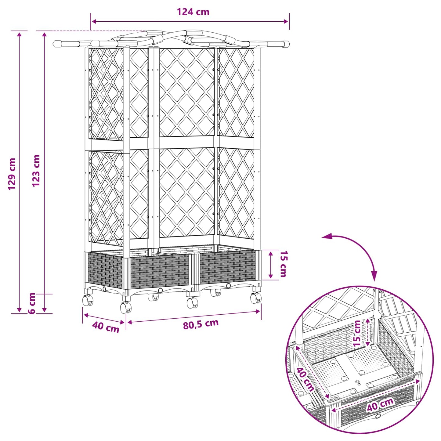 Letto Rialzato con Griglia e Tetto Grigio 124 x 40 x 129 cm PP | homemem39