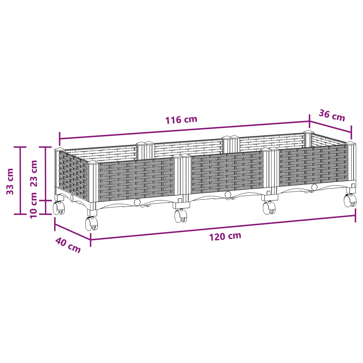 Vaso da Giardino con Ruote Marrone 120 x 40 x 29 cm PP | homemem39