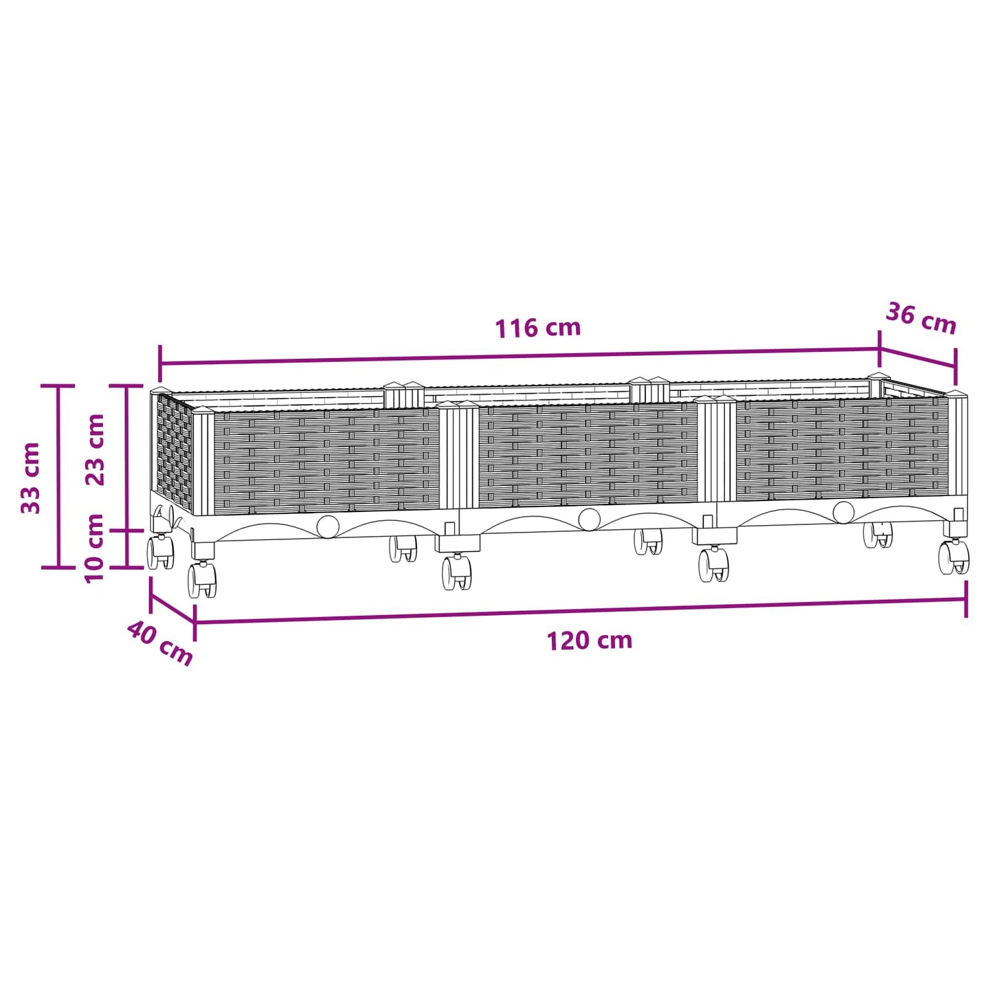 Vaso da Giardino con Ruote Blu Grigio 120 x 40 x 33 cm PP | homemem39
