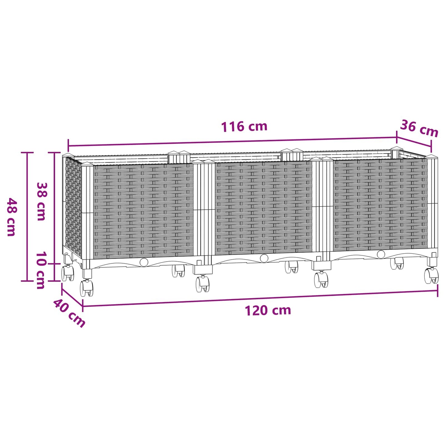 Vaso da Giardino con Ruote Blu Grigio 120 x 40 x 48 cm PP | homemem39