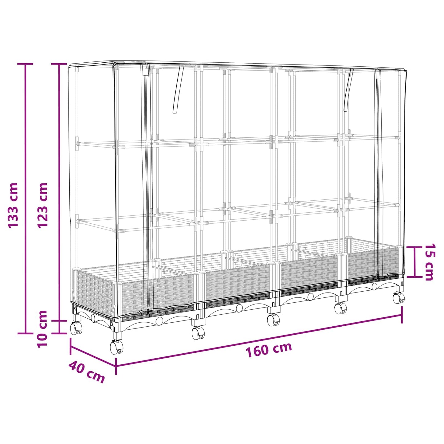 Vaso da Giardino con Copertura per Serra e Ruote 3 pz Bianco PP | homemem39
