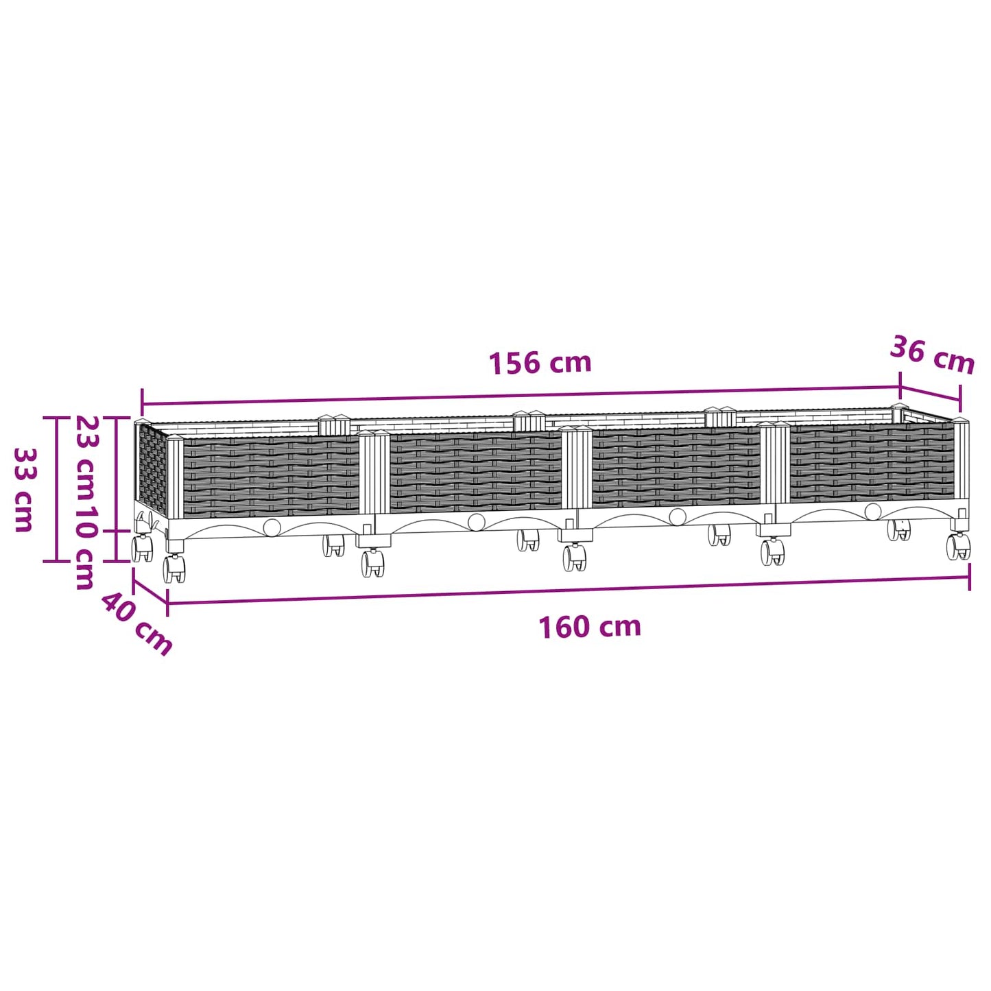 Vaso da Giardino con Ruote Blu Grigio 160 x 40 x 33 cm PP | homemem39