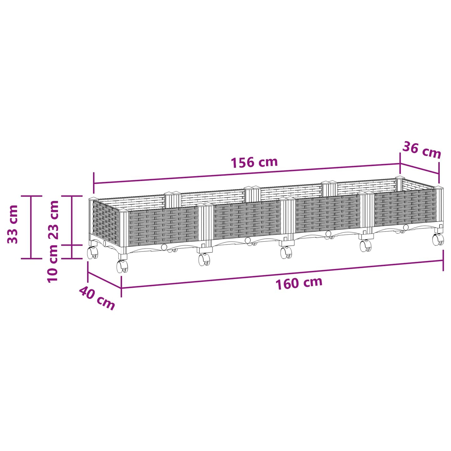 Vaso da Giardino con Ruote Grigio Chiaro 160 x 40 x 33 cm PP | homemem39