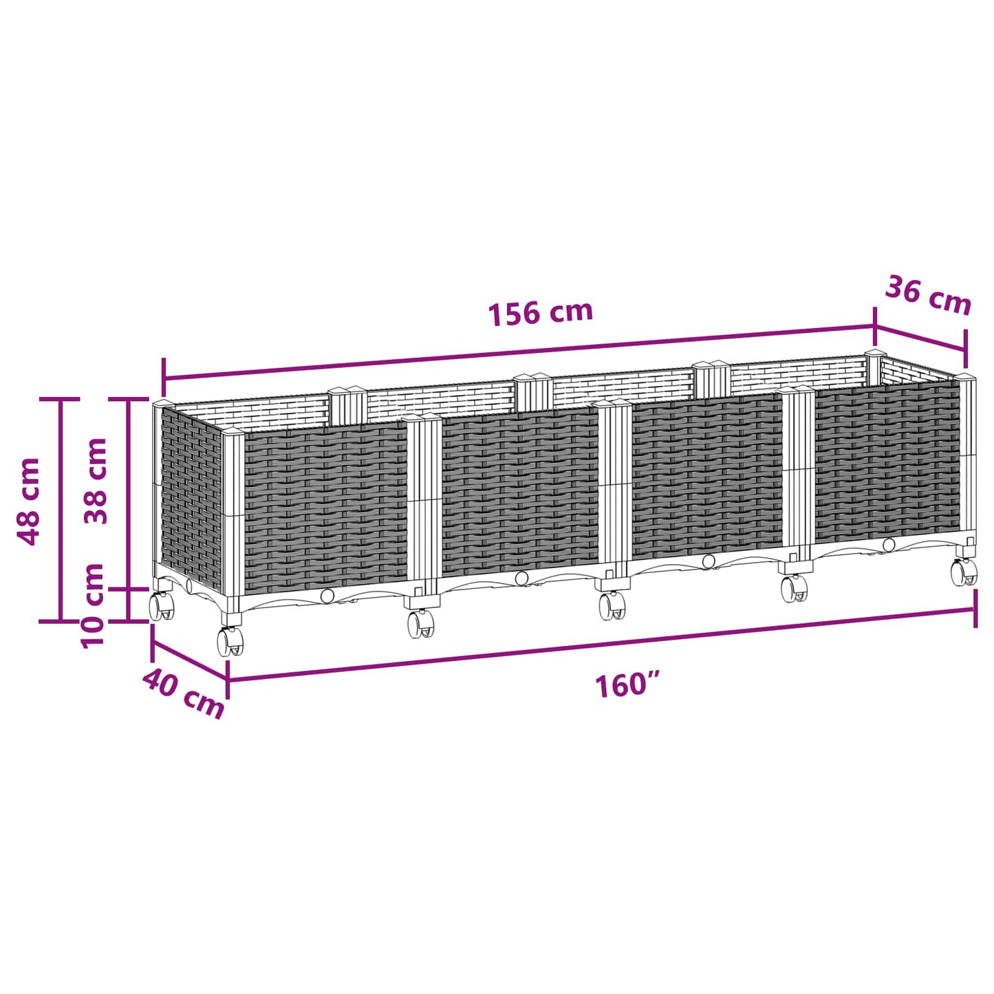 Vaso da Giardino con Ruote Marrone 160 x 40 x 44 cm PP | homemem39