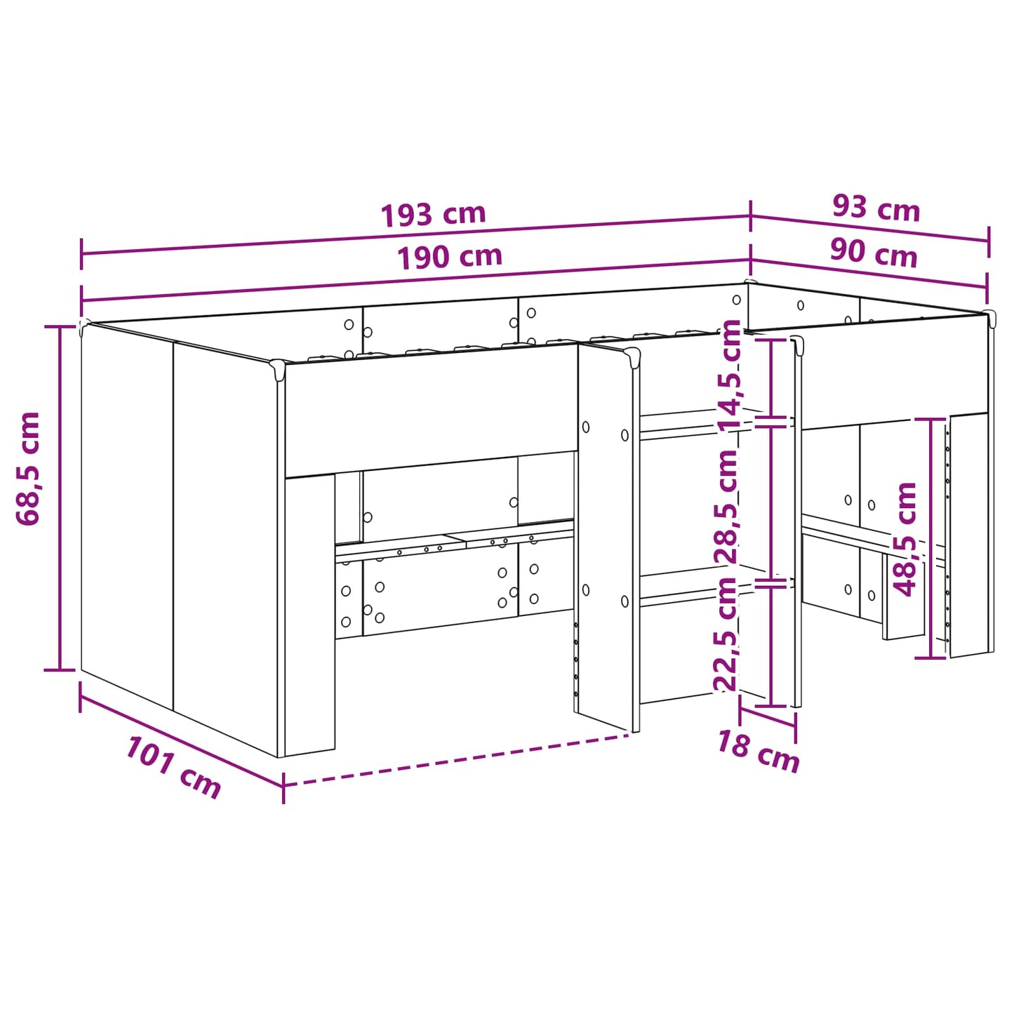 Letto Alto per Bambini Grigio Cemento 90 x 190 cm | homemem39