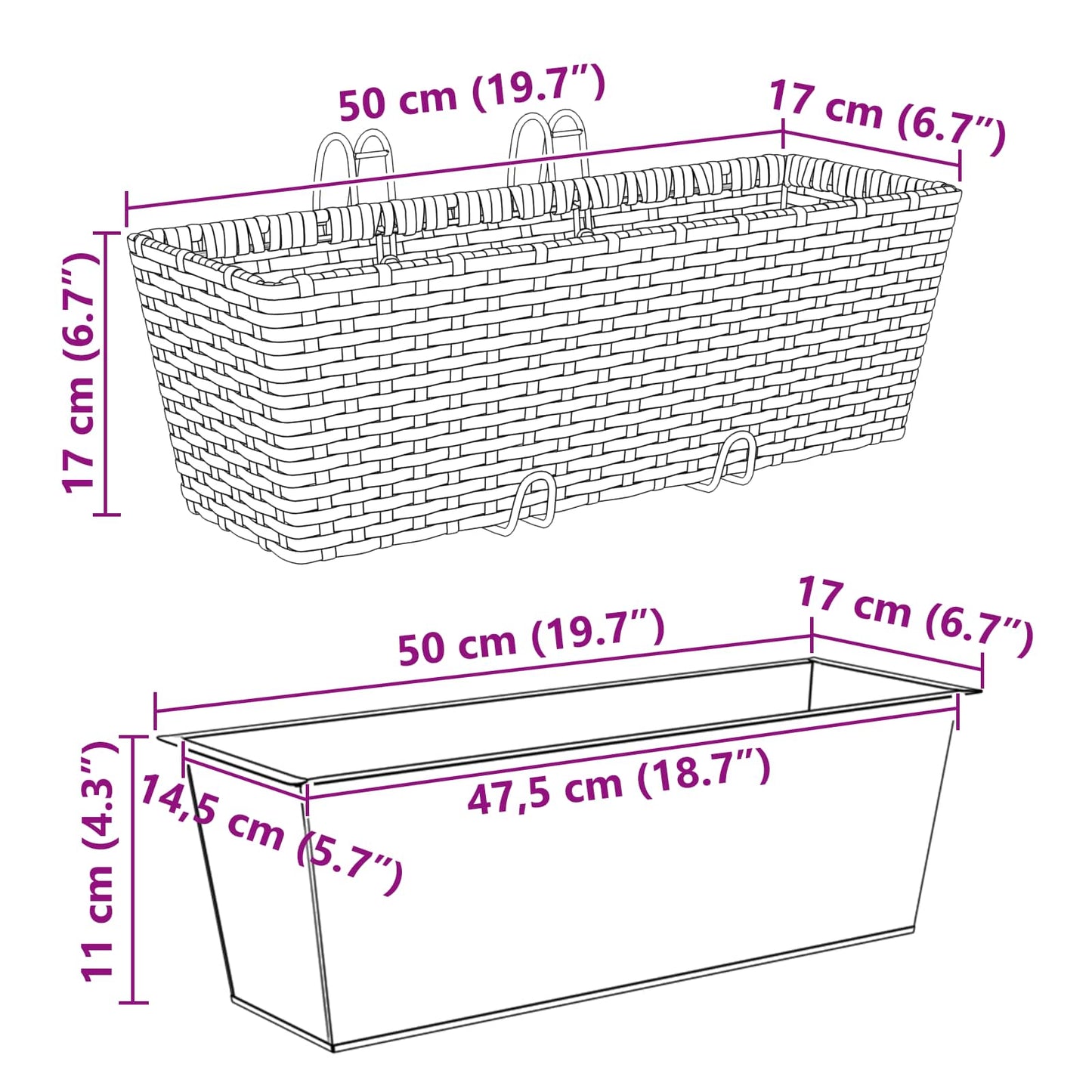 Ringhiera 2 pz Marrone 50 x 17 x 17 cm Metallo