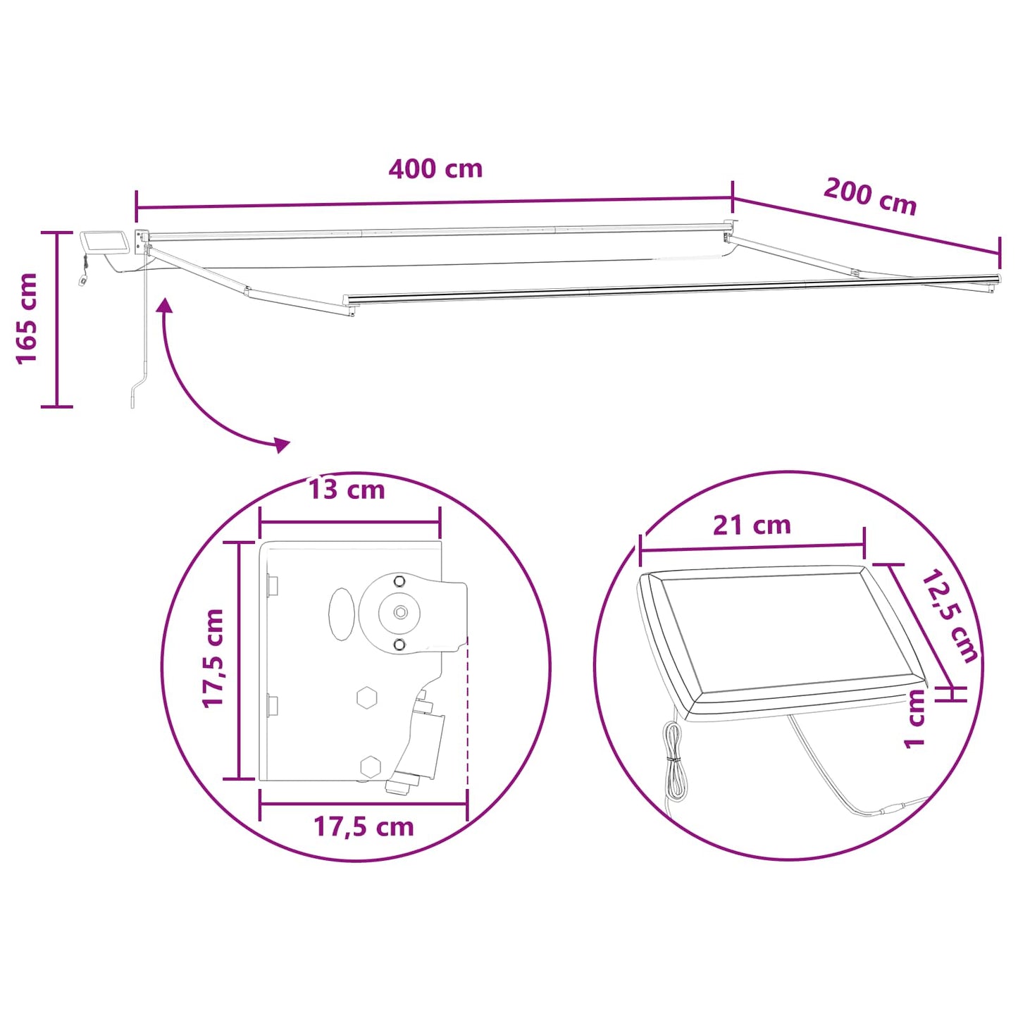 Tenda retrattile manuale con LED Tortora