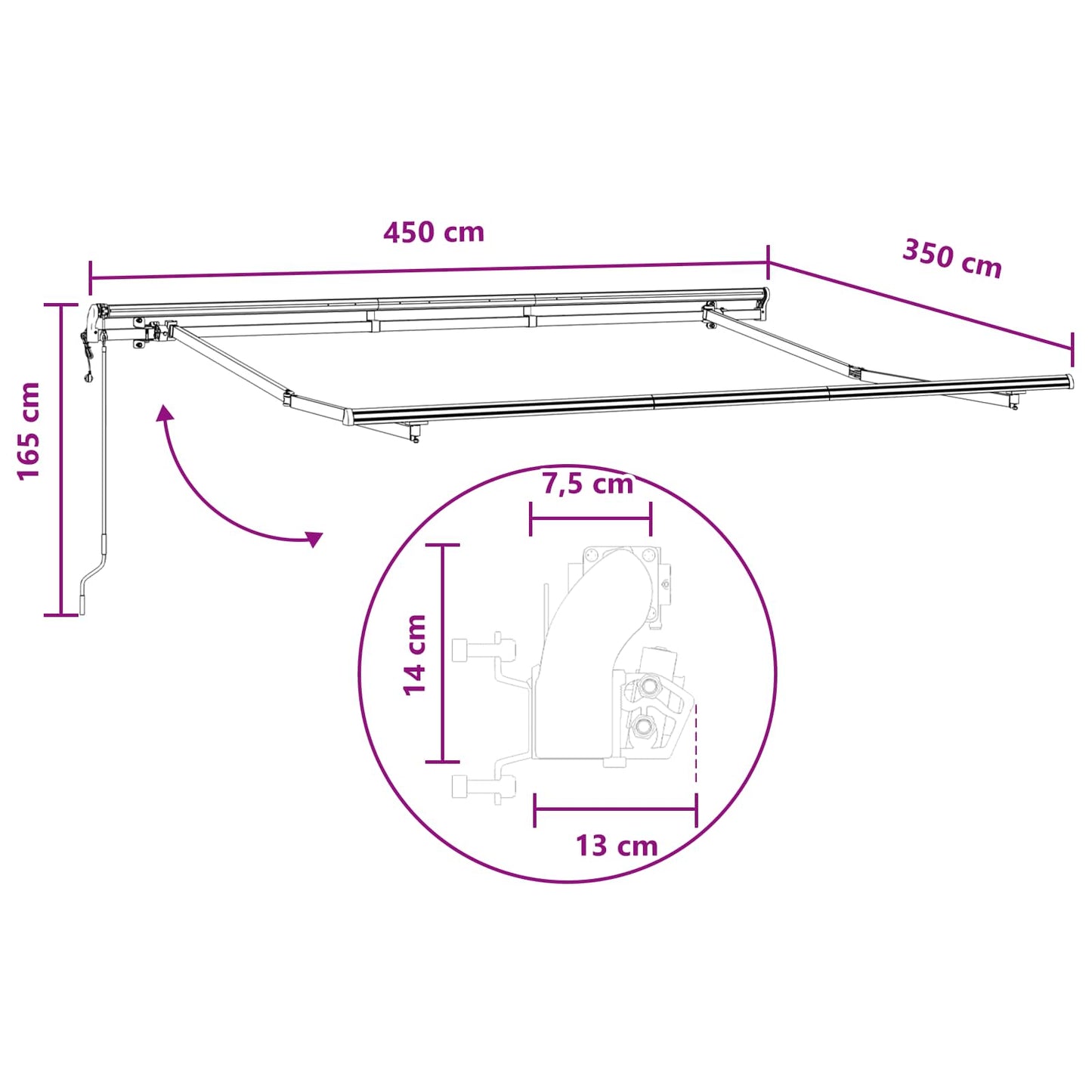 Tenda retrattile Sabbia 450 × 350 cm Tessuto e Alluminio