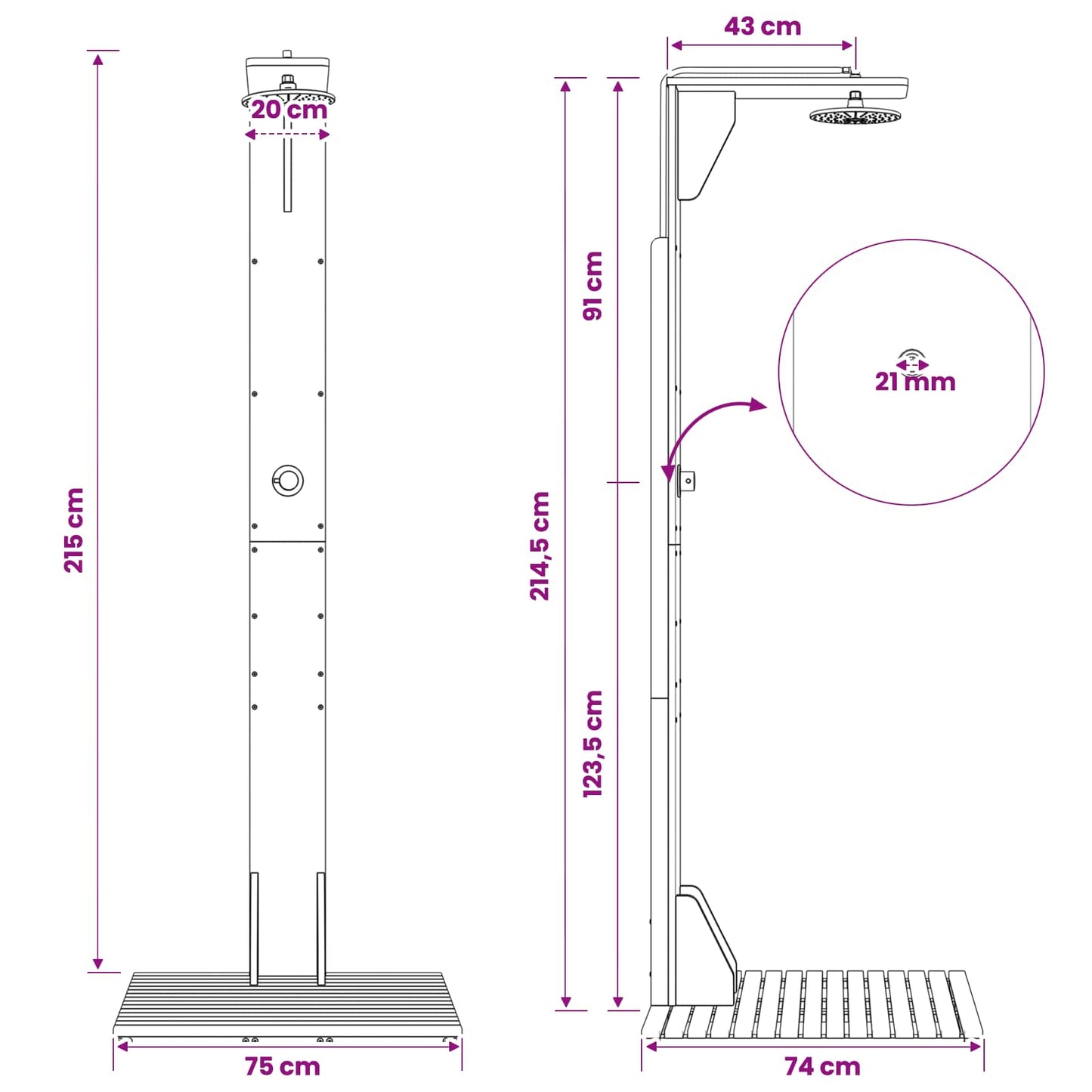 Doccia da esterno 219 cm Bianco | homemem39