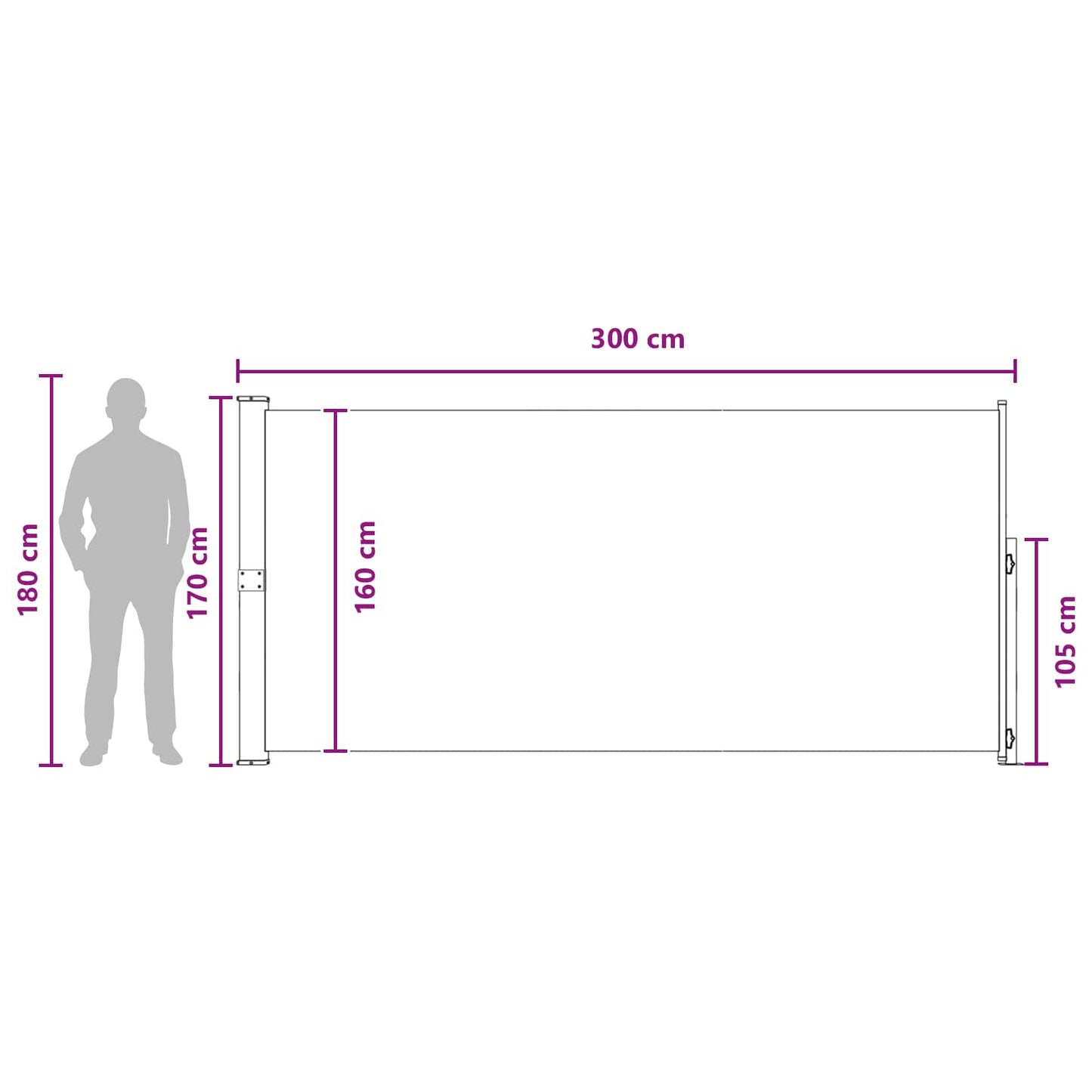 Tenda laterale retrattile 170 x 300 cm Poliestere Rettangolare - homemem39