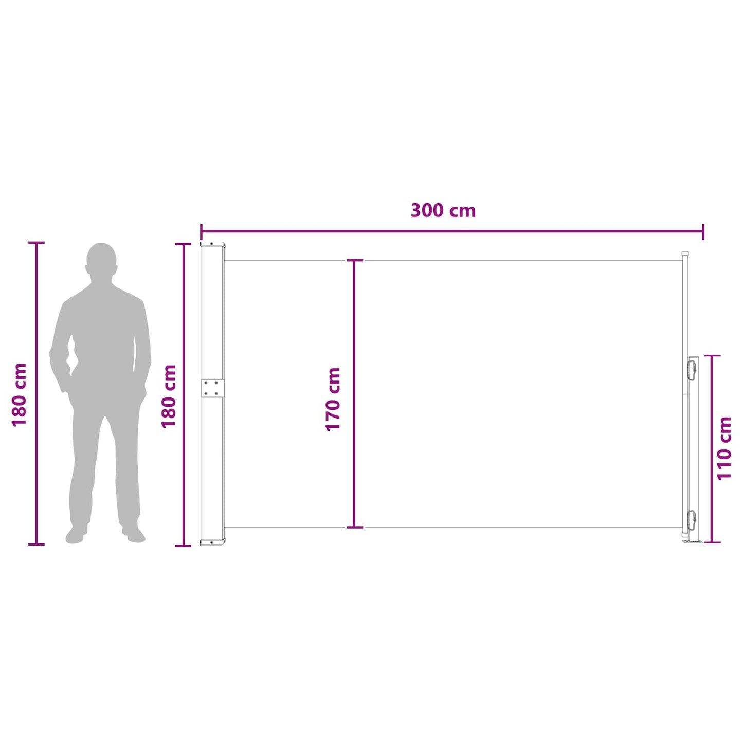 Tenda laterale retrattile 180 x 300 cm Poliestere Rettangolare - homemem39