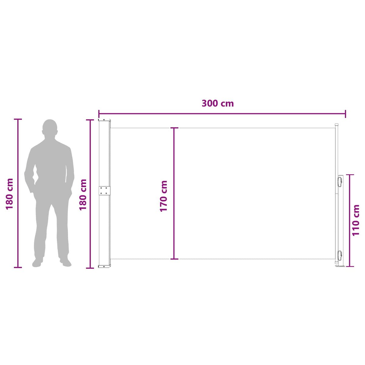 Tenda laterale retrattile 180 x 300 cm Poliestere Rettangolare - homemem39