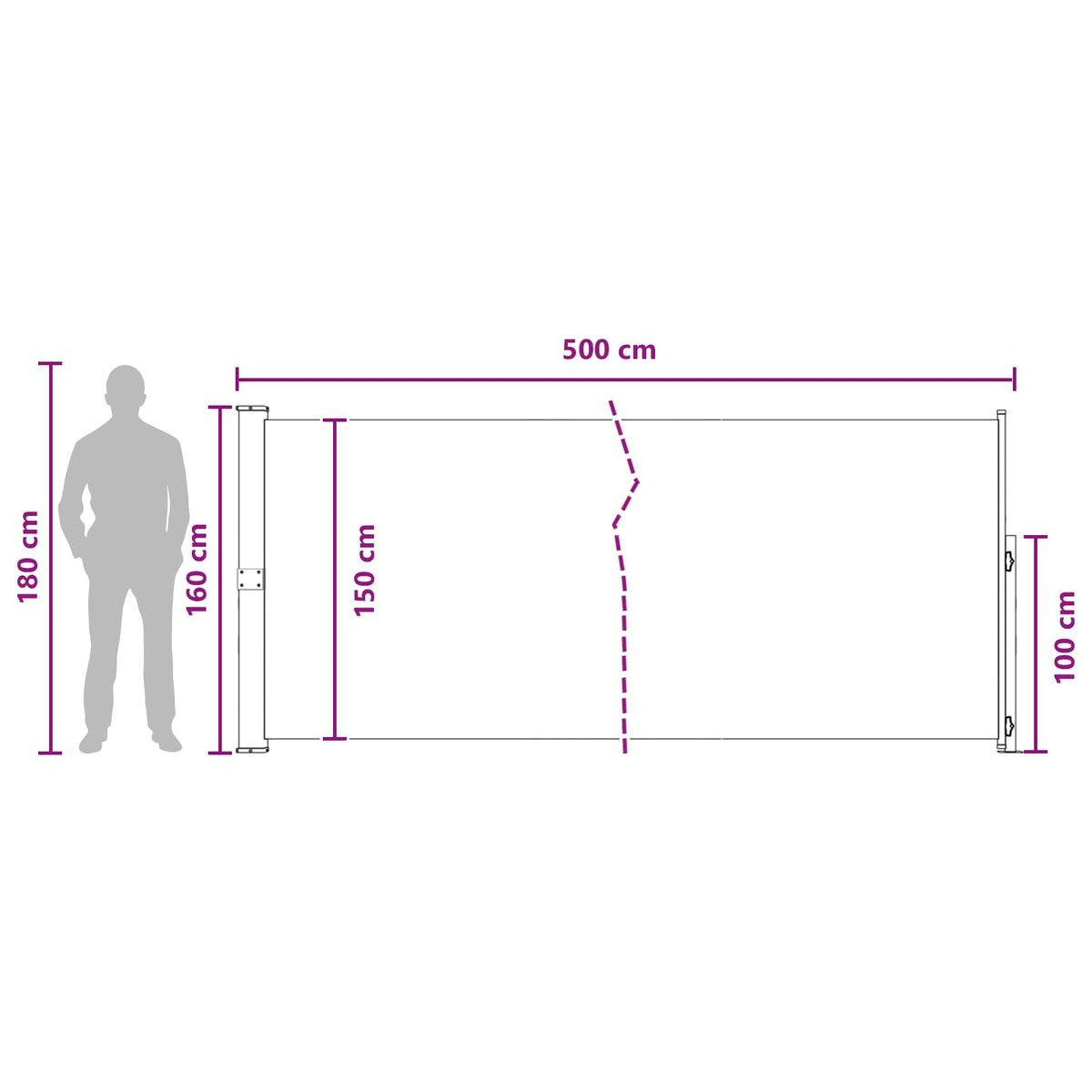 Tenda laterale retrattile 160 x 500 cm Poliestere Rettangolare - homemem39